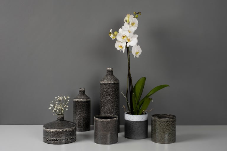 Modern Set/6 Vases, Ceramic Vases, Black, Handmade in Portugal by Lusitanus Home For Sale