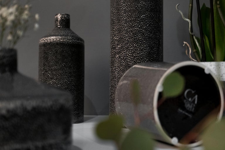 Contemporary Set/6 Vases, Ceramic Vases, Black, Handmade in Portugal by Lusitanus Home For Sale