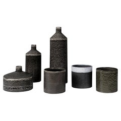 Set/6 Vases, Ceramic Vases, Black, Handmade in Portugal by Lusitanus Home