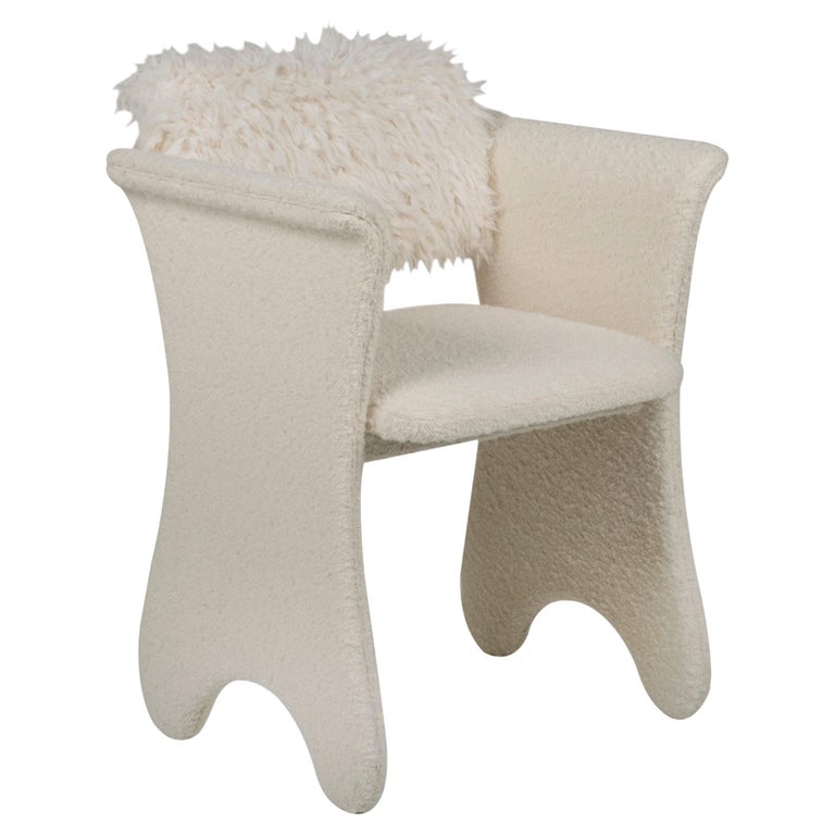 Modern Timeless Chair Upholstered in Beige Bouclé and Faux Fur by Greenapple For Sale