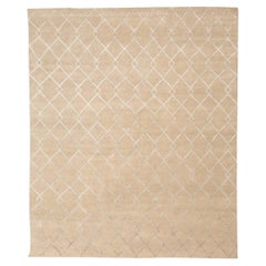 21st Century Modern Silk and Wool Rug, Geometric Design with Beige Colors