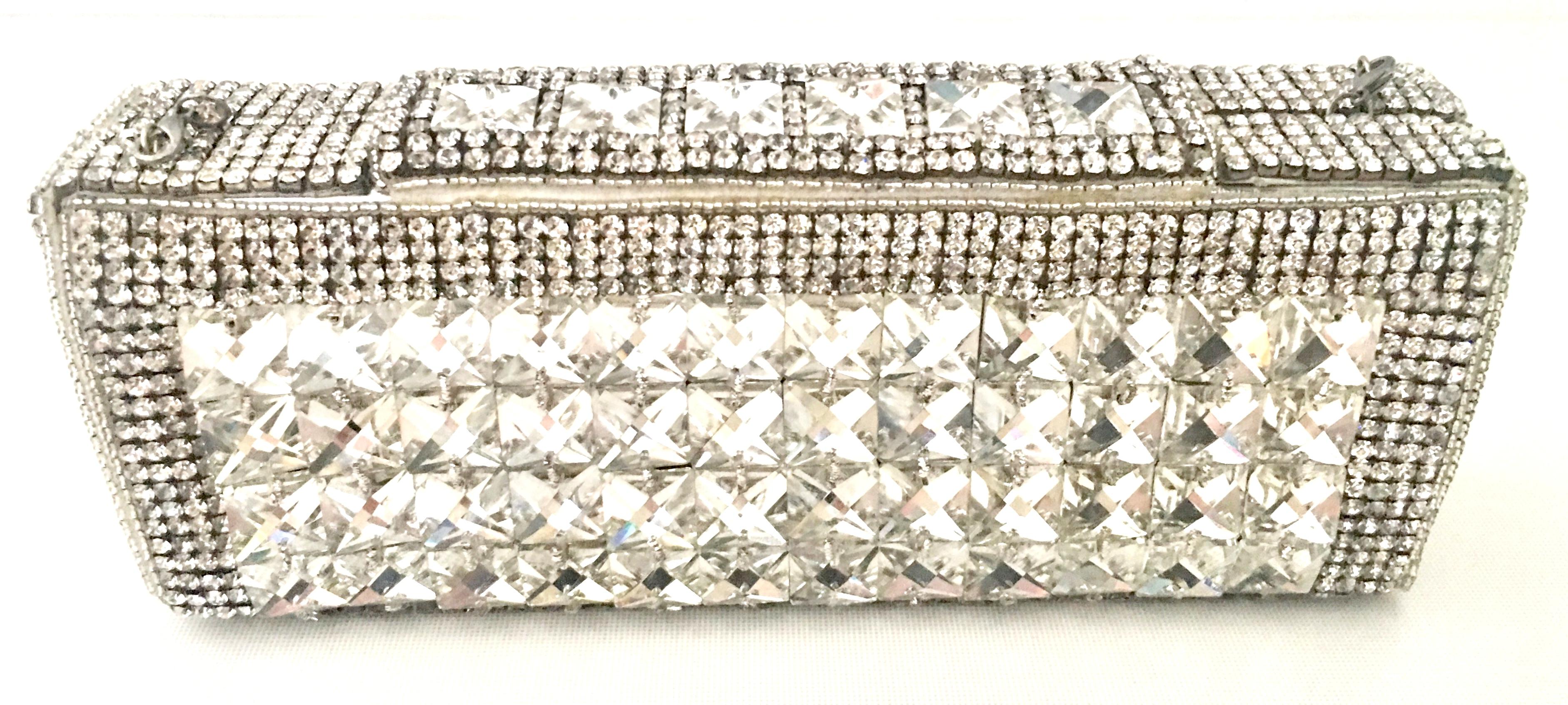 Beige 21st Century Modern Silver Metallic Swarovski Crystal Rhinestone Evening Bag For Sale