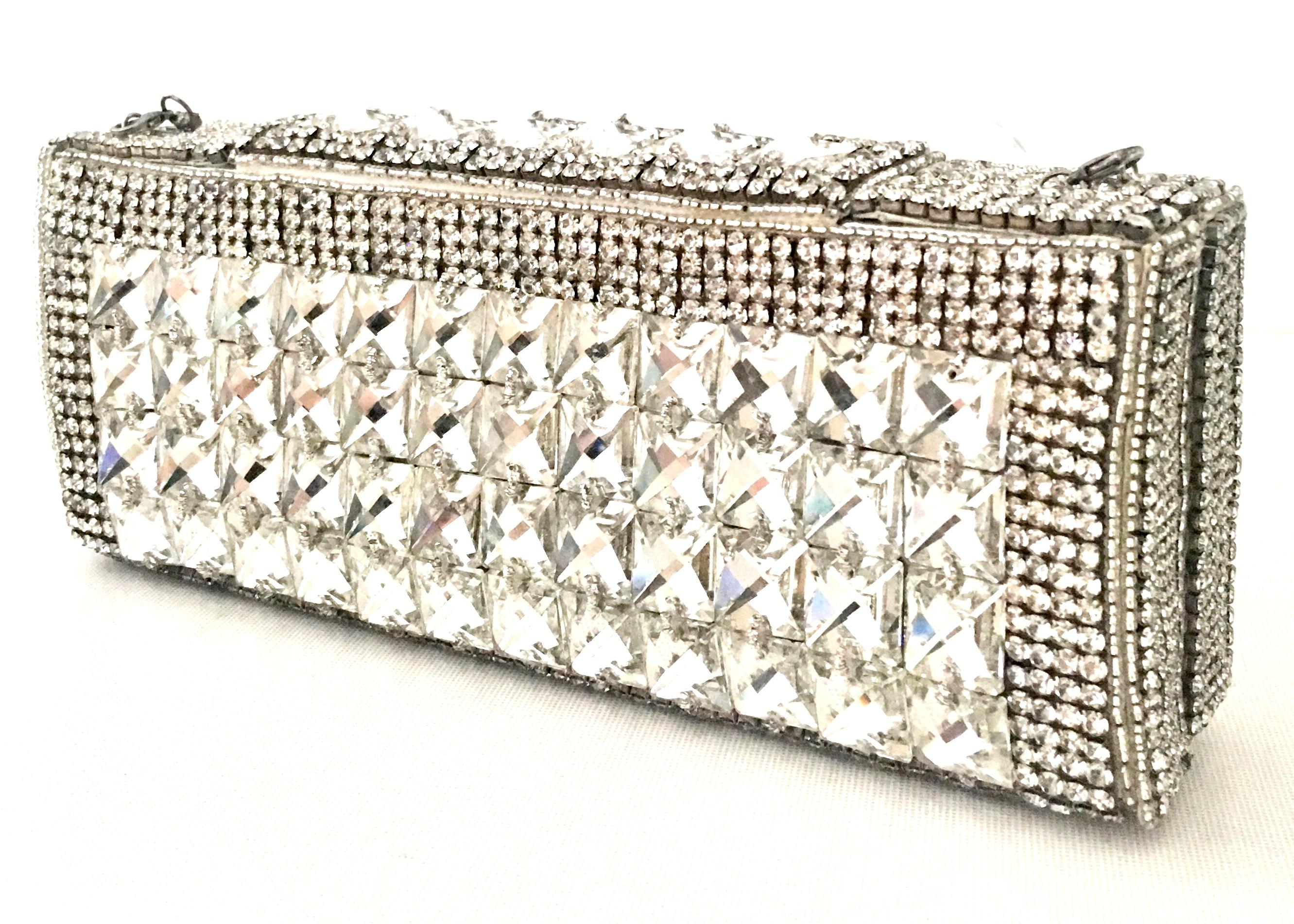 Women's or Men's 21st Century Modern Silver Metallic Swarovski Crystal Rhinestone Evening Bag For Sale