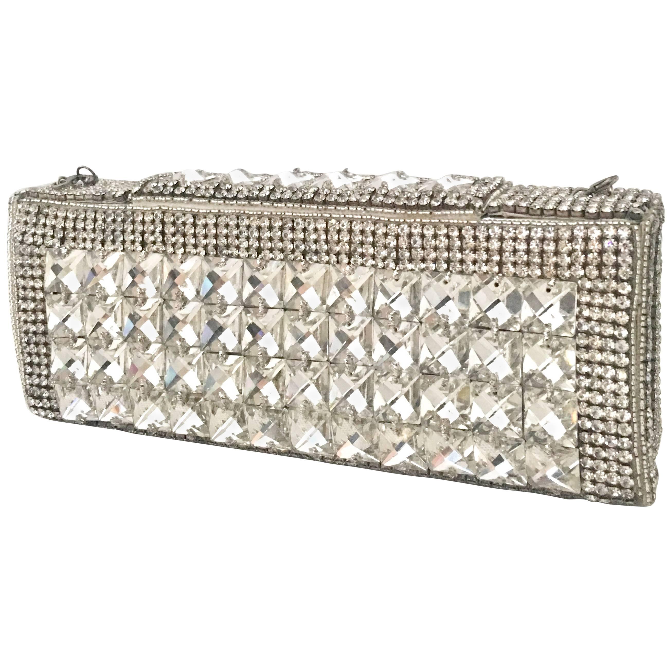 21st Century Modern Silver Metallic Swarovski Crystal Rhinestone Evening Bag For Sale