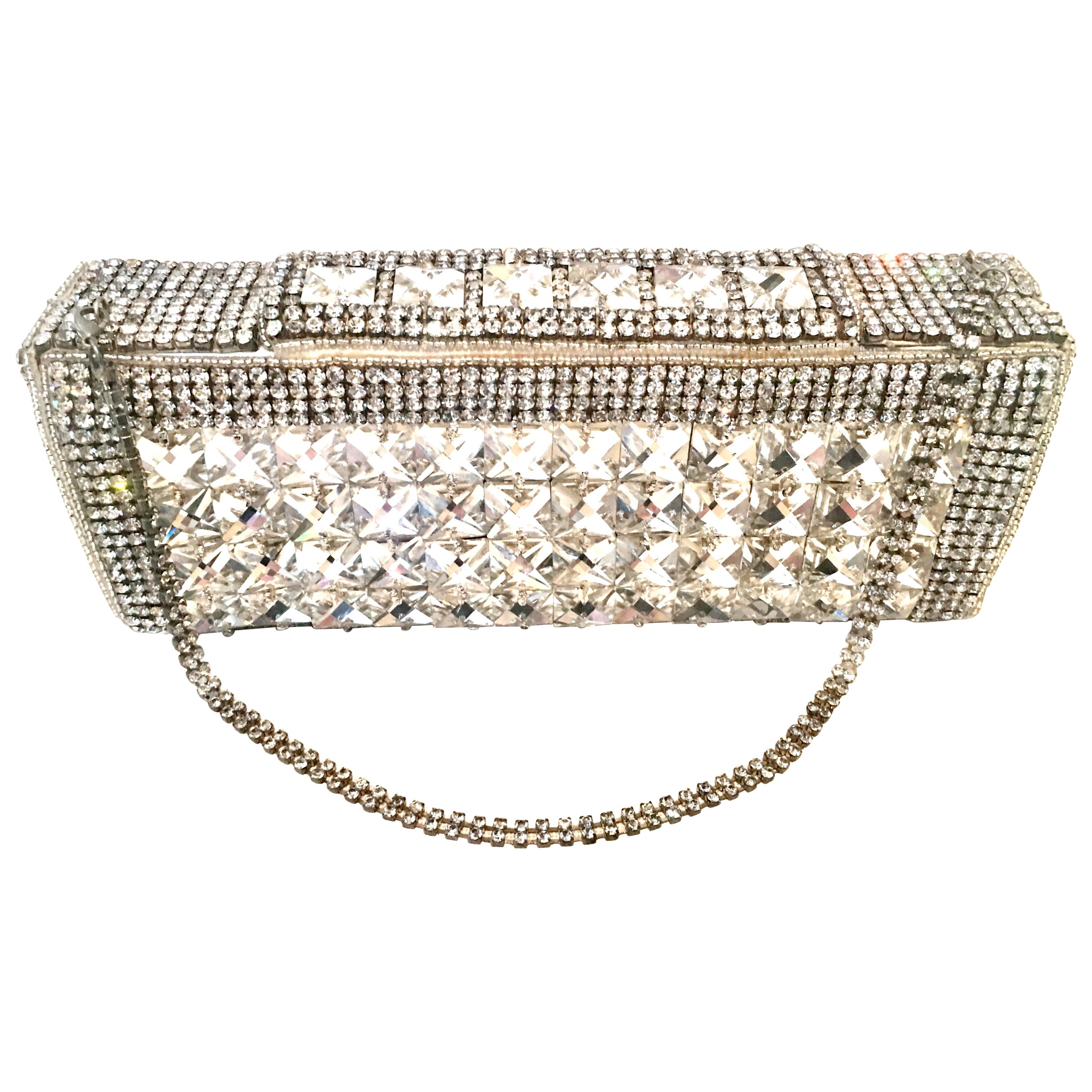 21st Century Modern Silver Metallic Swarovski Crystal Rhinestone Evening Bag