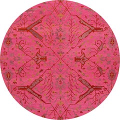 Hand-Knotted Wool Rug, Indian Soumak Style, Bright Pink, 10' x 14'