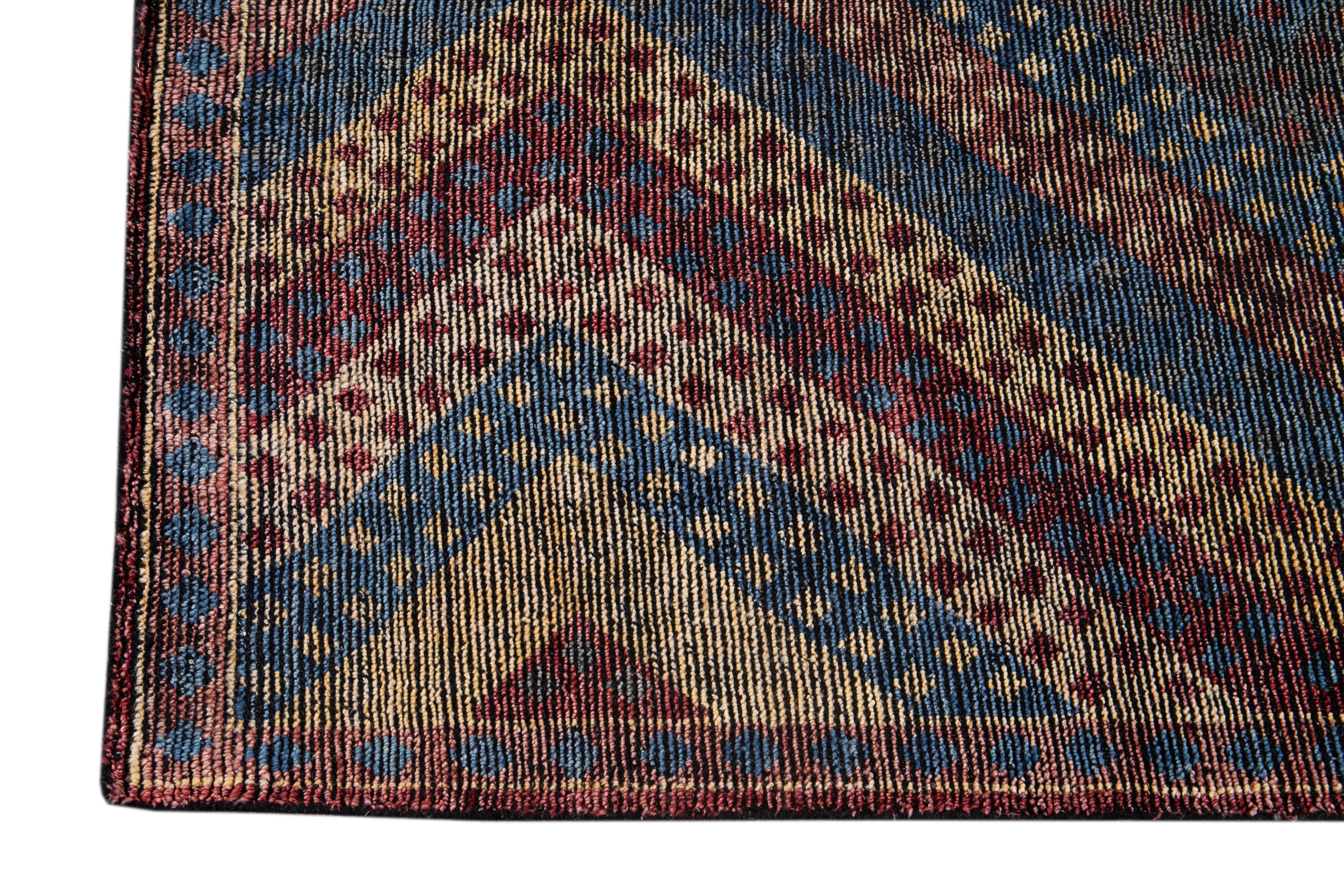 Hand-Knotted 21st Century Modern Soumak Style Wool Rug For Sale