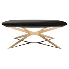 21st Century Modern Square Center Coffee Table in Black Oak Wood and Gold Finish