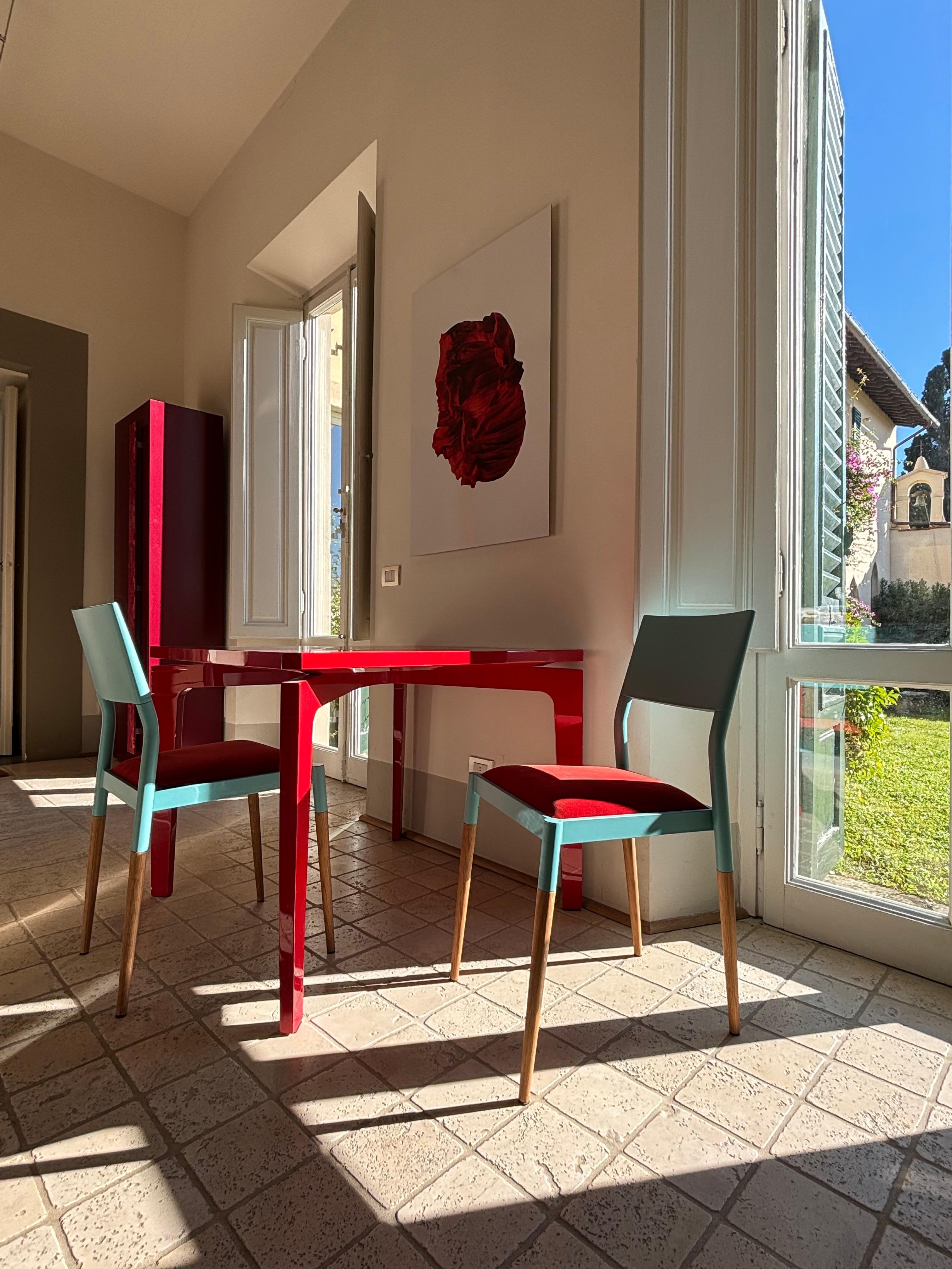 21st Century Modern Steel And Wood Chair With Velvet Upholstered Seat For Sale 4