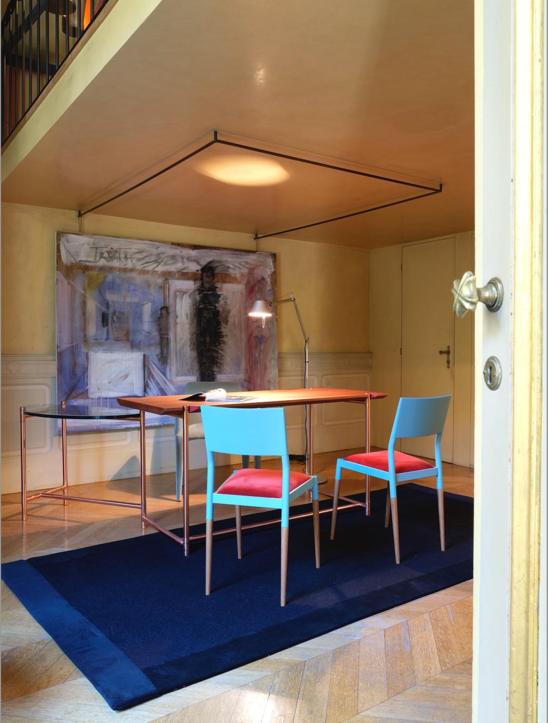 21st Century Modern Steel And Wood Chair With Velvet Upholstered Seat For Sale 7