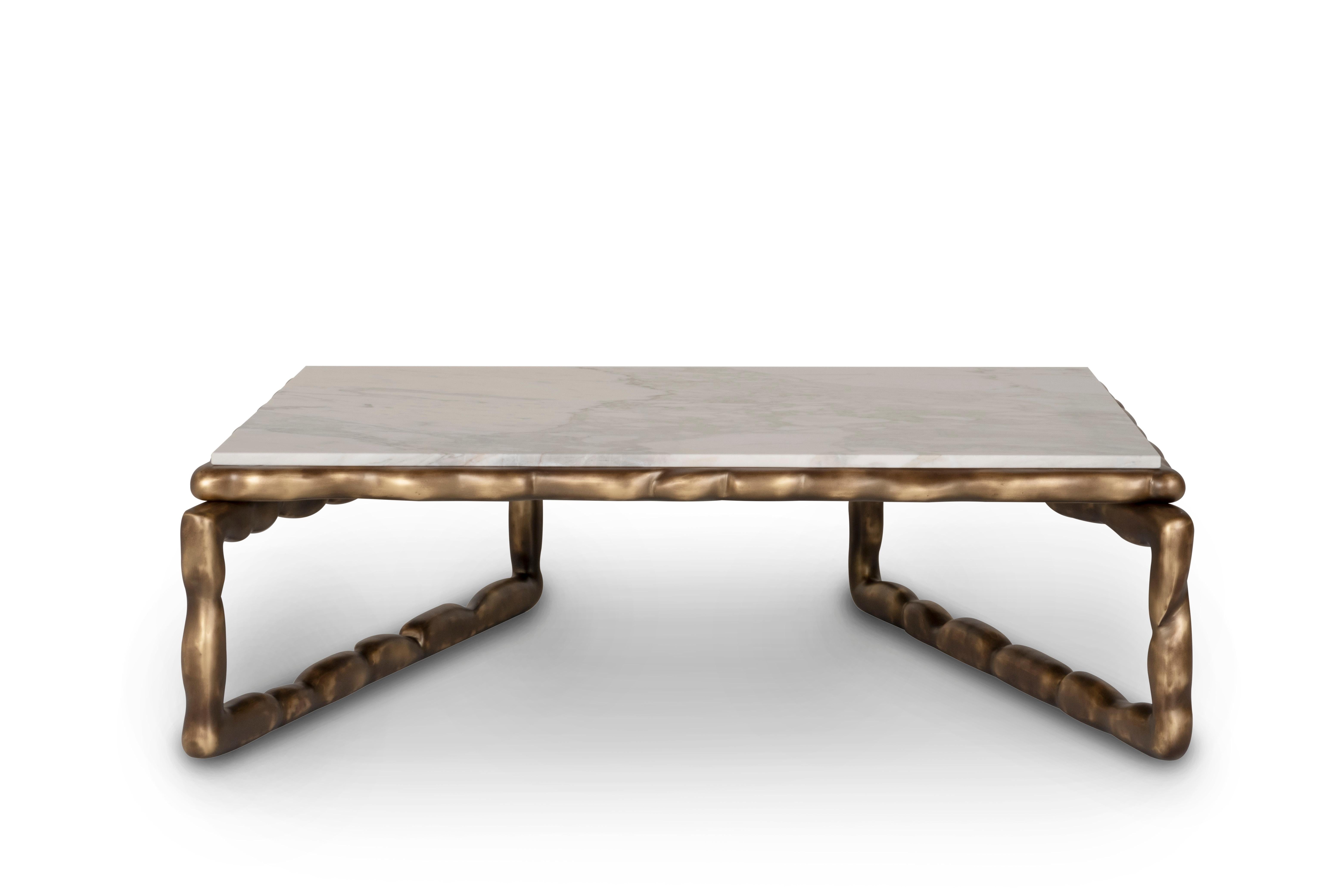 Hand-Crafted Art Deco Stone Coffee Table Calacatta Marble Handmade in Portugal by Greenapple For Sale