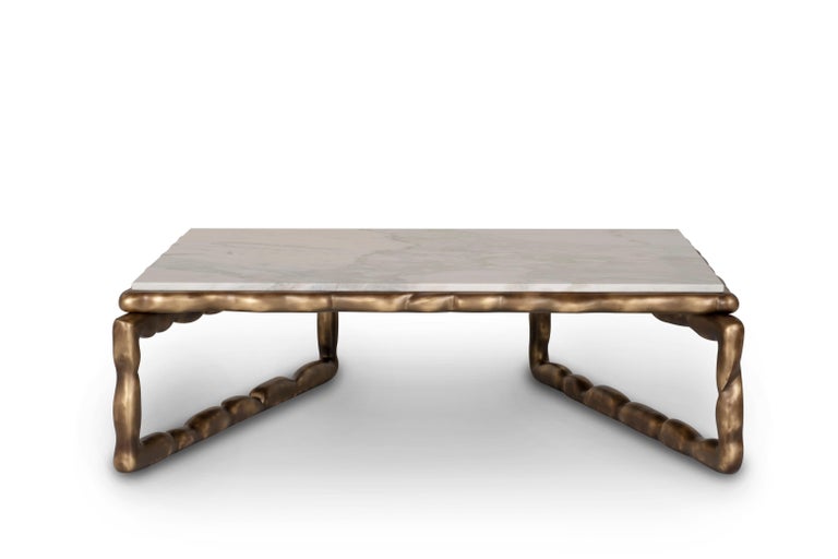 Hand-Crafted Greenapple Coffee Table, Stone Coffee Table, Cremo Marble, Handmade in Portugal For Sale