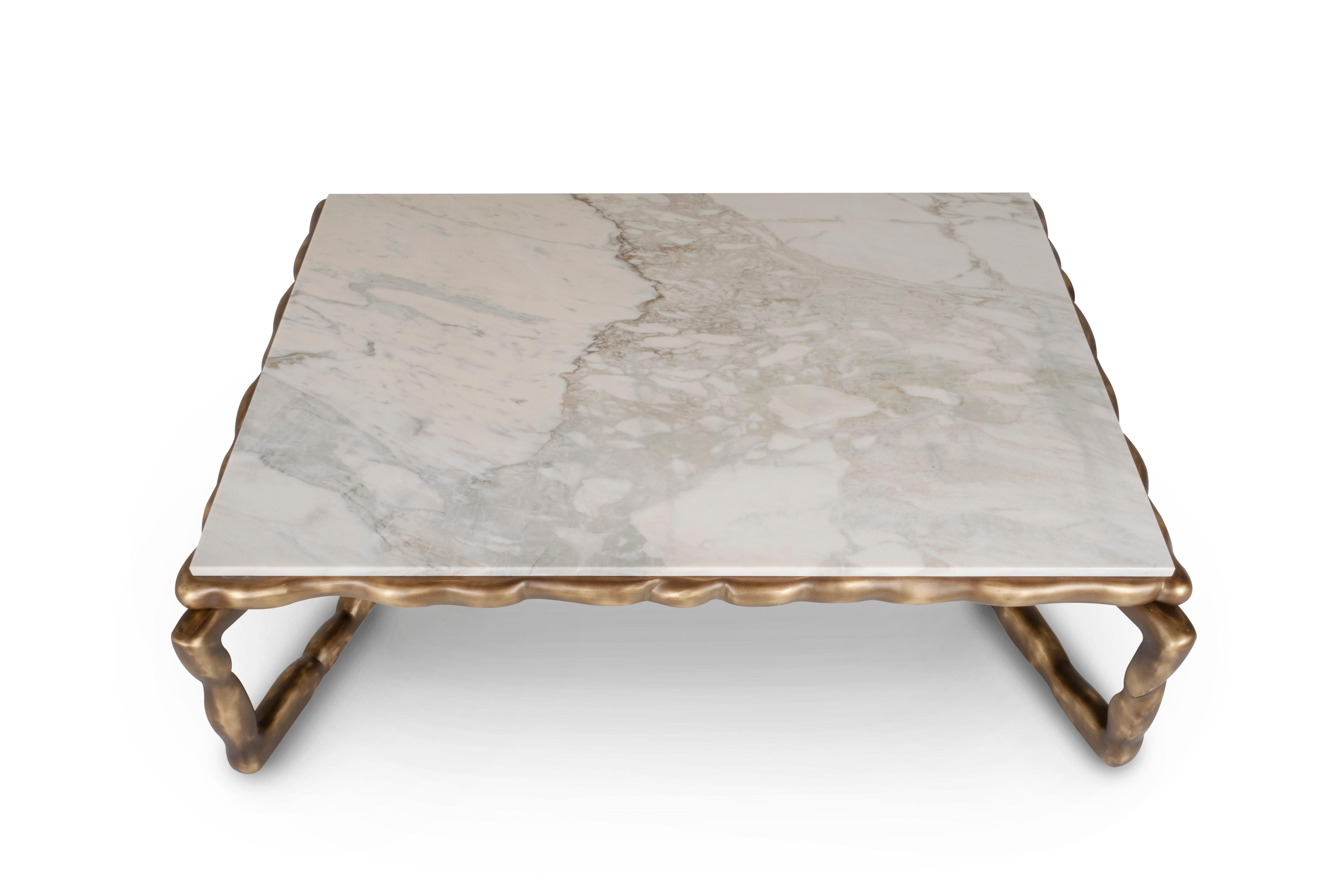 Contemporary Art Deco Stone Coffee Table Calacatta Marble Handmade in Portugal by Greenapple For Sale