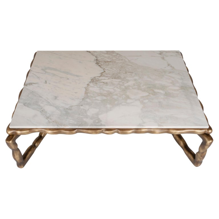 Greenapple Coffee Table, Stone Coffee Table, Cremo Marble, Handmade in Portugal For Sale