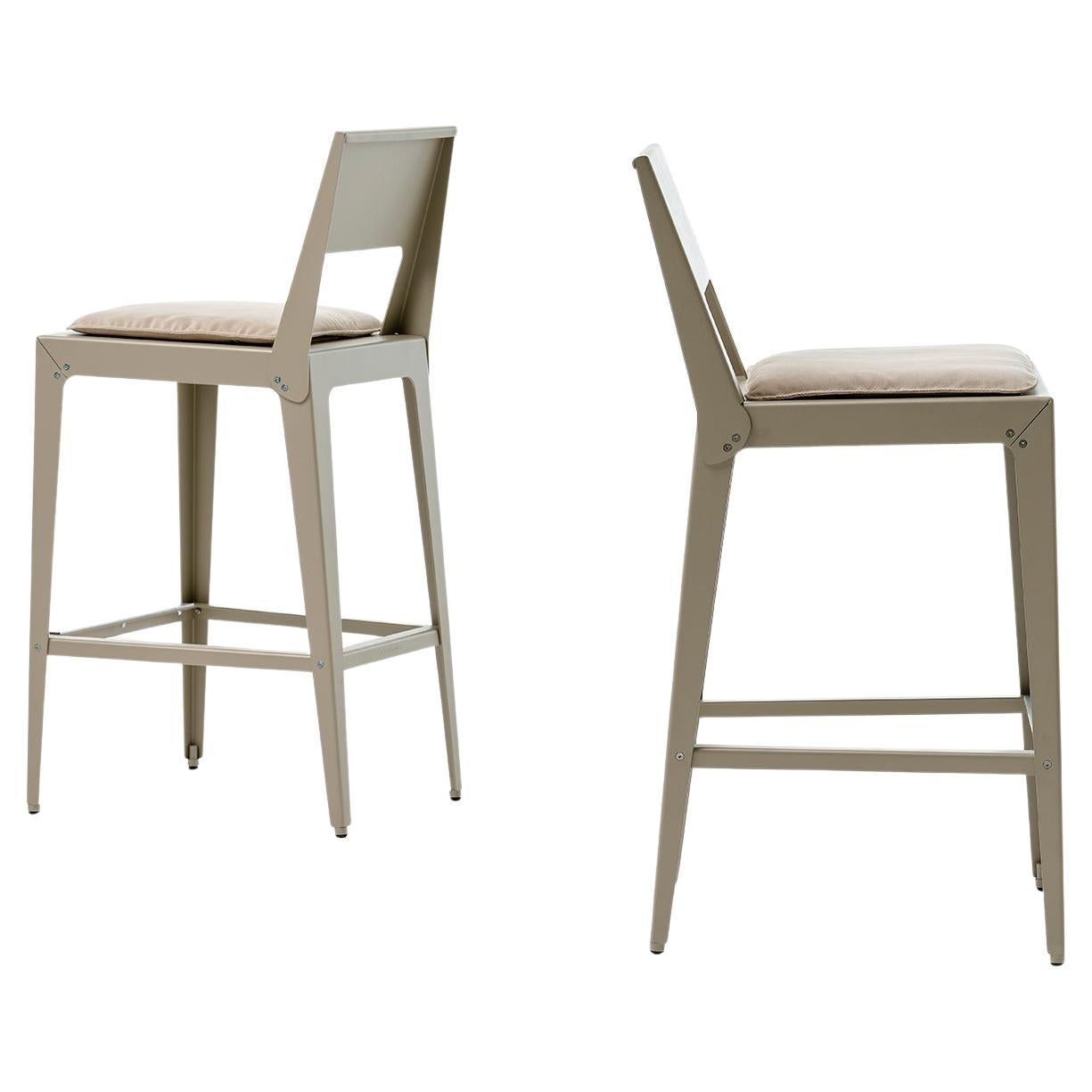 21st Century Modern Stool in Folded And Painted Aluminum Sheet With Cushion