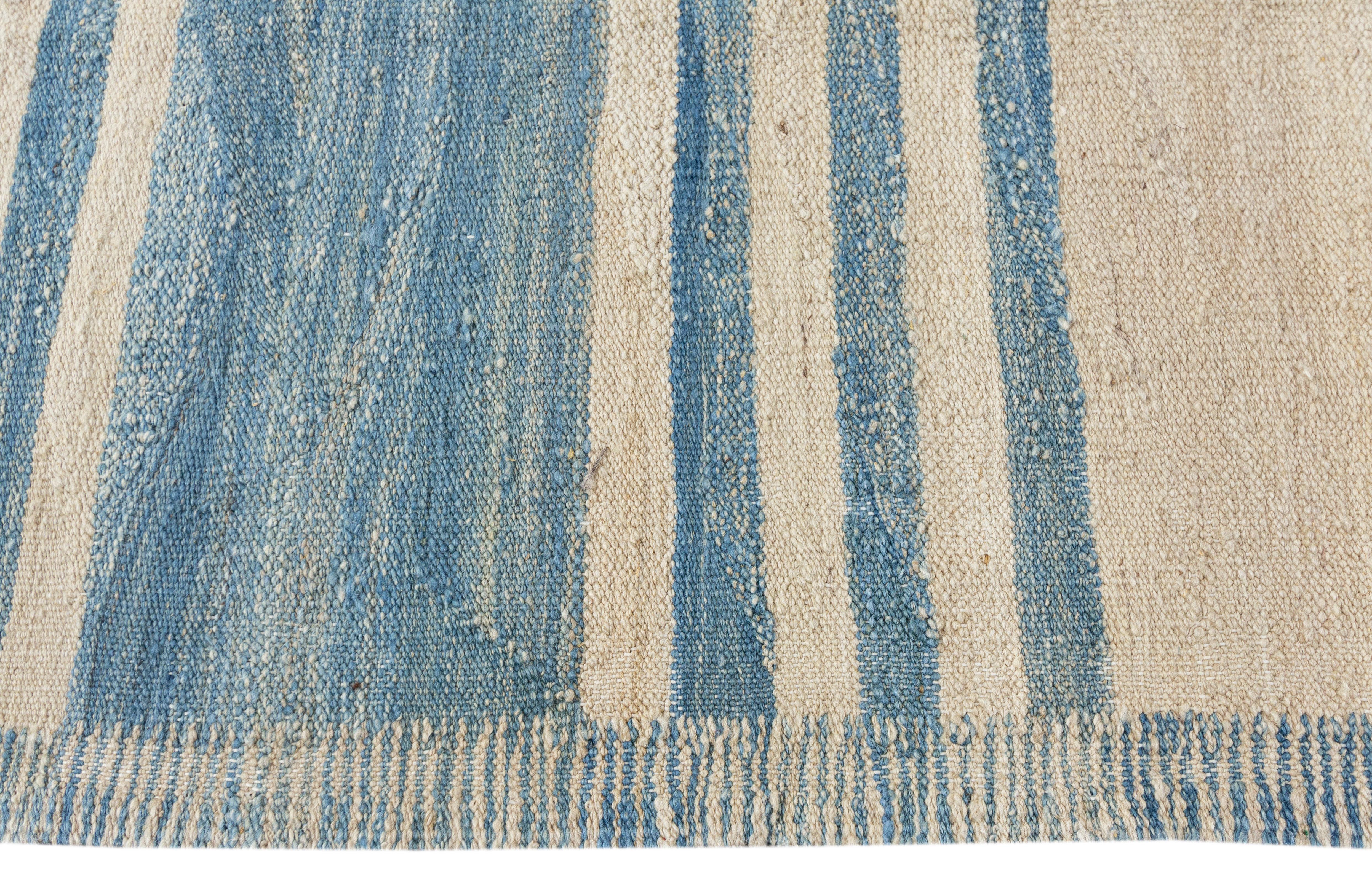 Hand-Knotted 21st Century Modern Striped Flat-Weave Kilim Rug For Sale