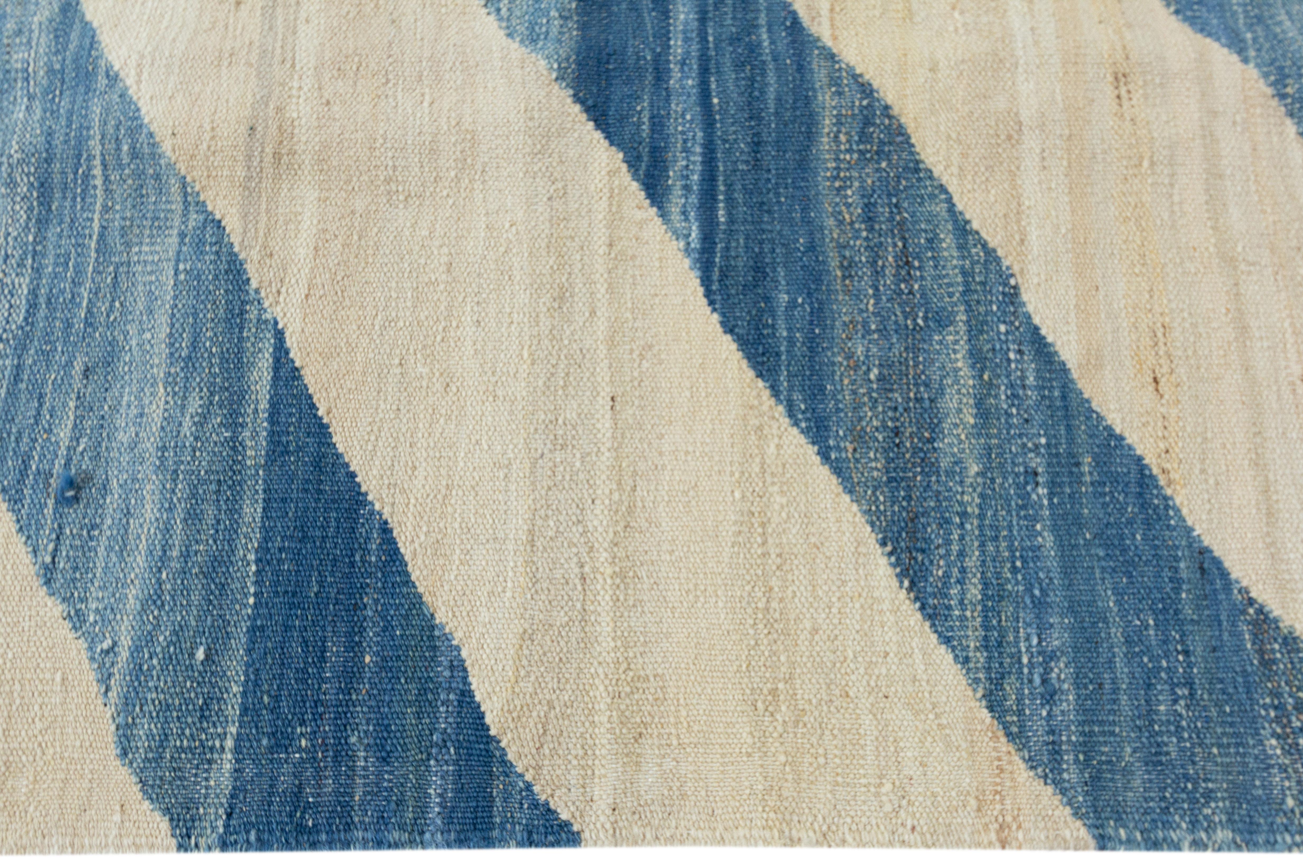 Hand-Knotted 21st Century Modern Striped Flat-Weave Kilim Rug