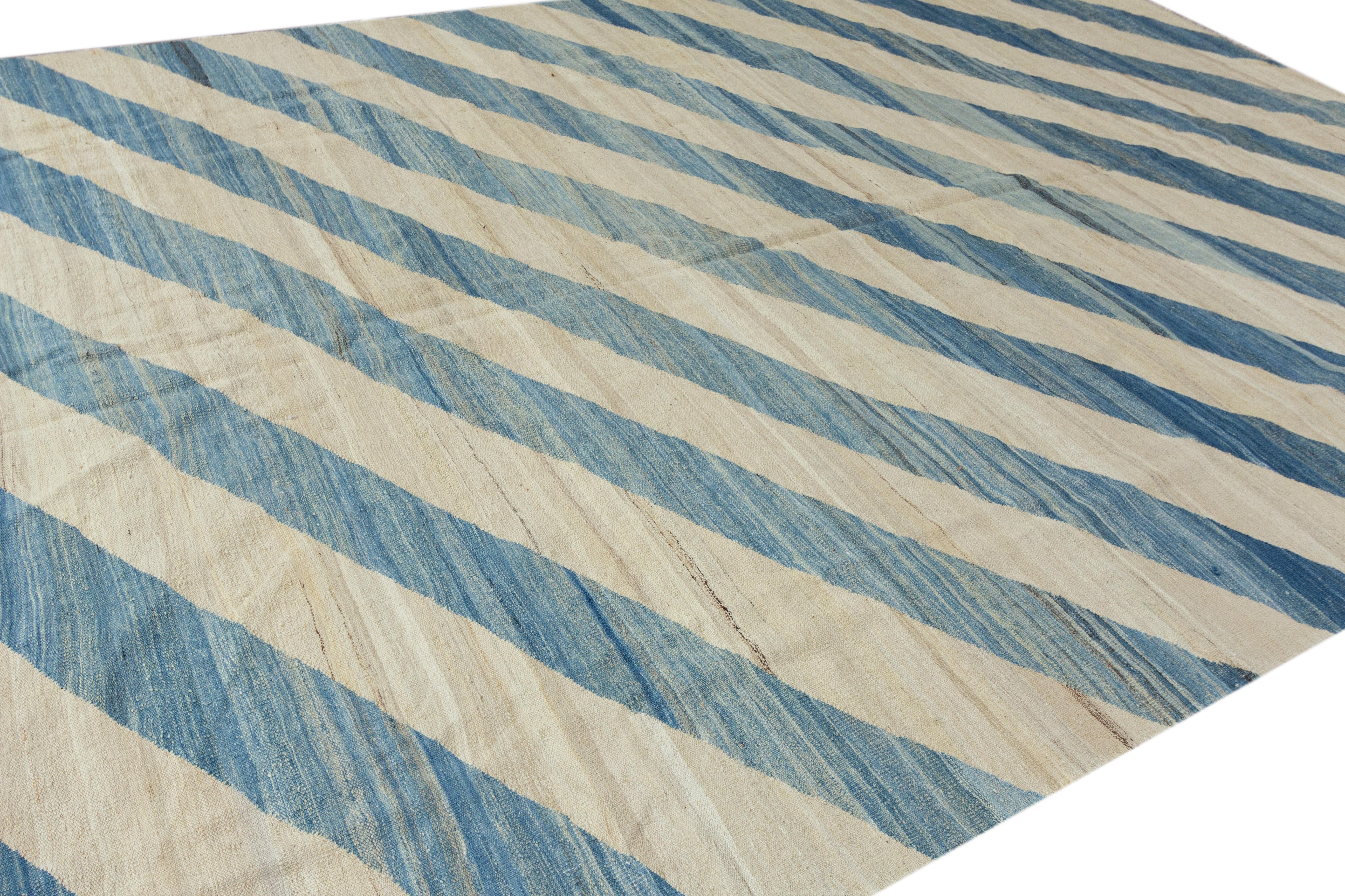 Contemporary 21st Century Modern Striped Flat-Weave Kilim Rug