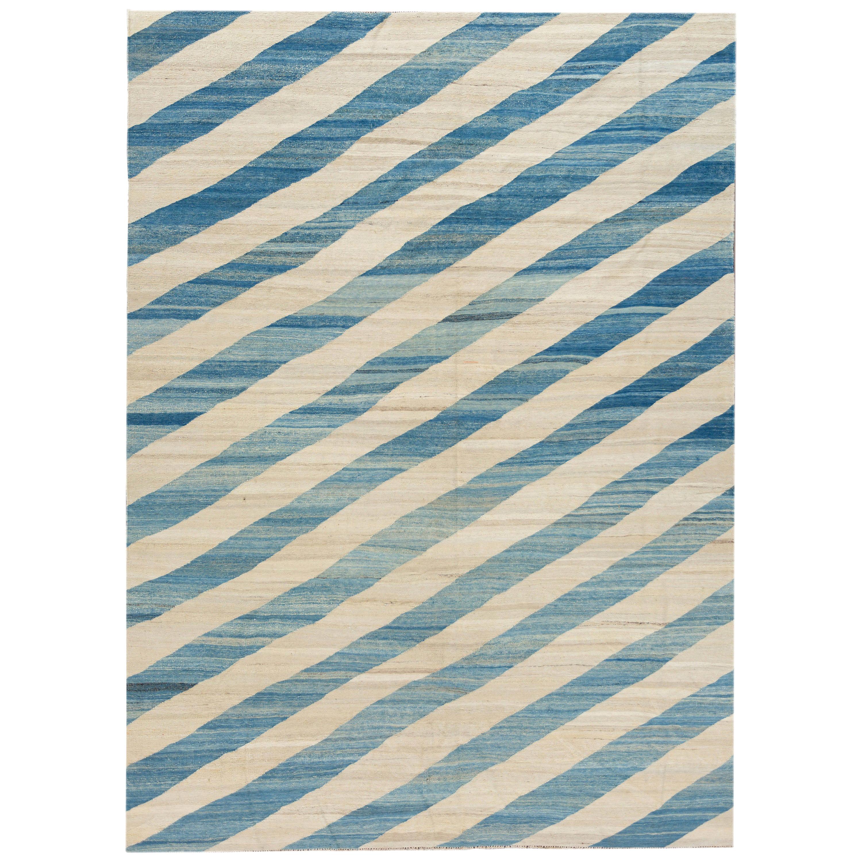 21st Century Modern Striped Flat-Weave Kilim Rug