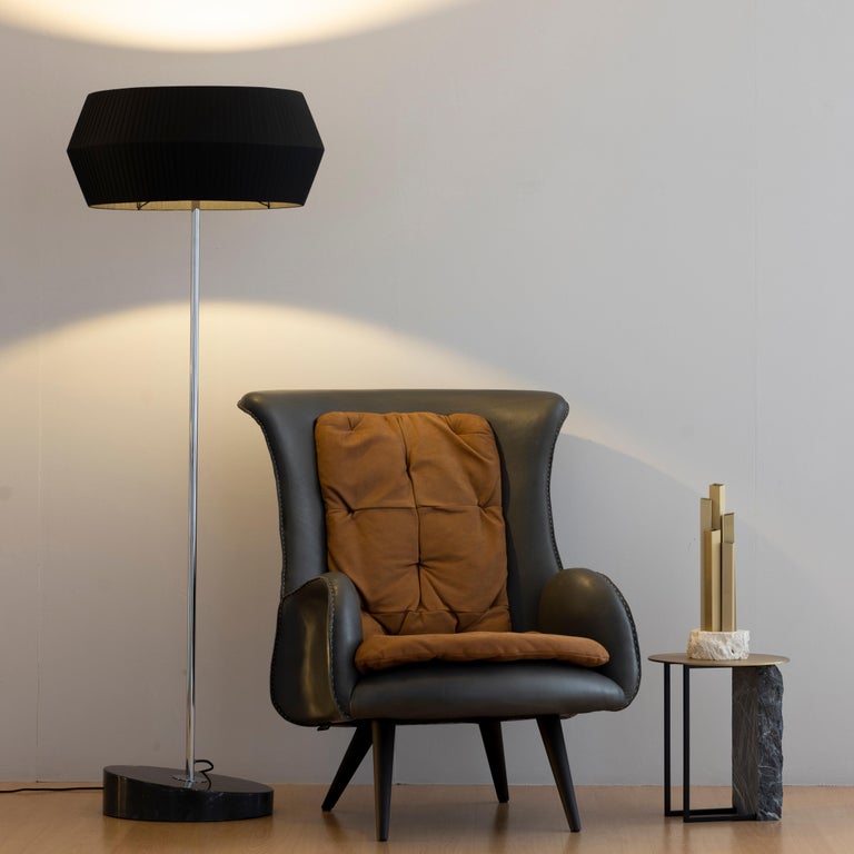 Sublime floor lamp, Contemporary Collection, Handcrafted in Portugal - Europe by Greenapple.

This floor lamp with a noble lampshade made of black silk is a concept for modern light and creates a subliminal ambience for extraordinary living. The