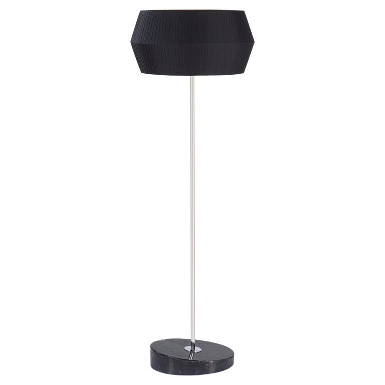 Modern Sublime Floor Lamp Black with Nero Marquina Marble by Greenapple For Sale