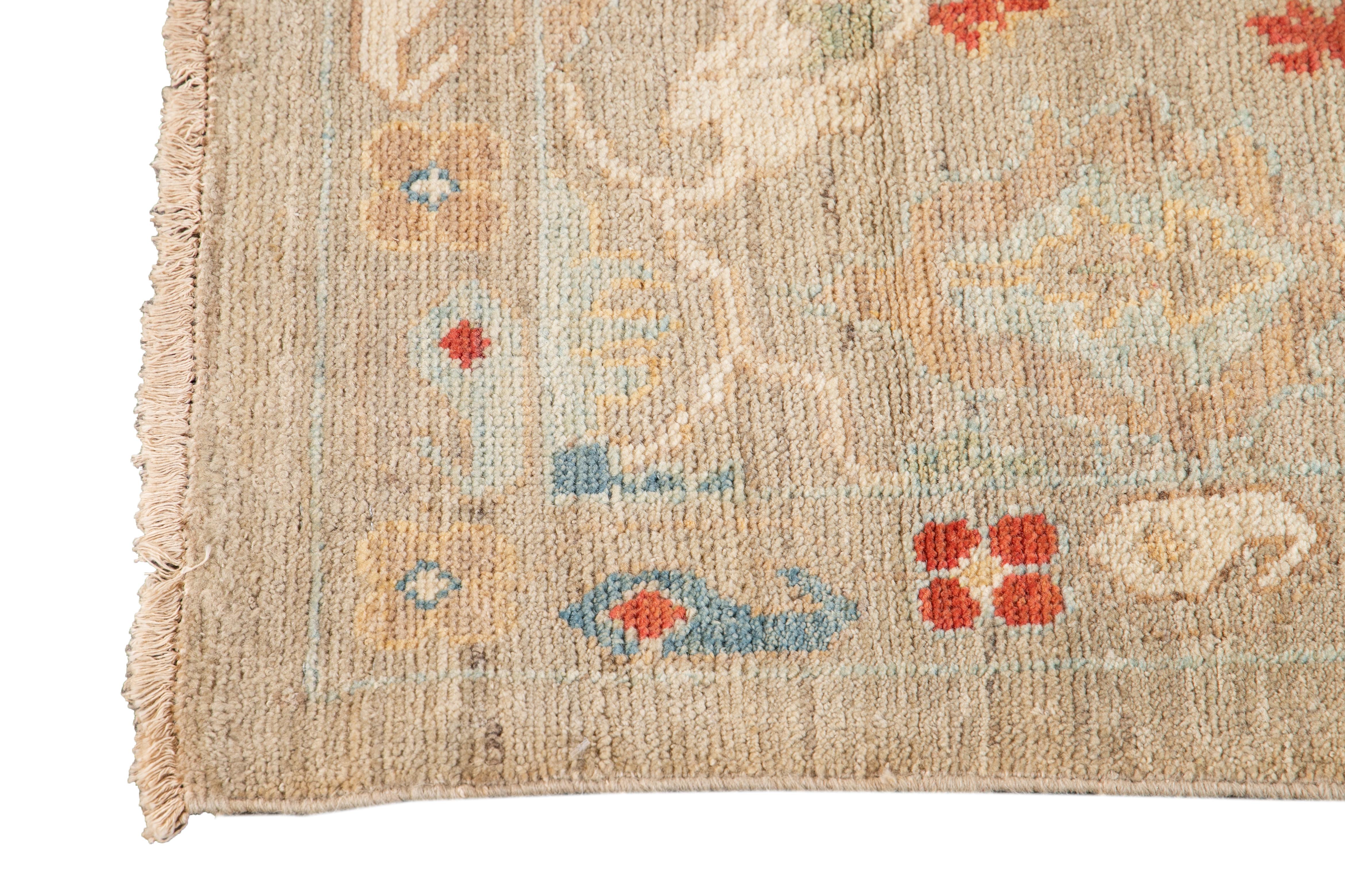 Modern Sultanabad Floral Wool Runner In Light Brown  For Sale 2