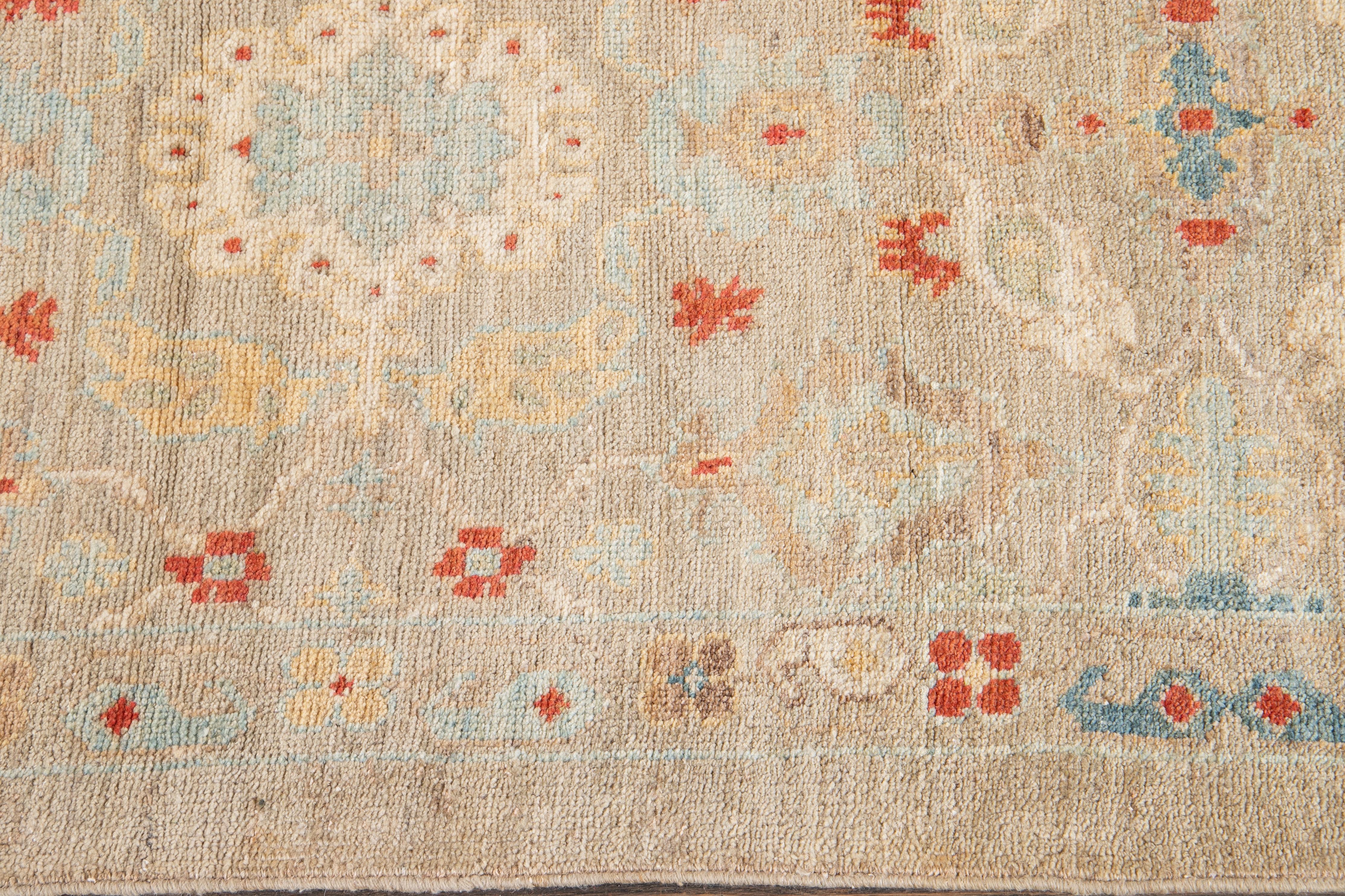 Modern Sultanabad Floral Wool Runner In Light Brown  For Sale 3