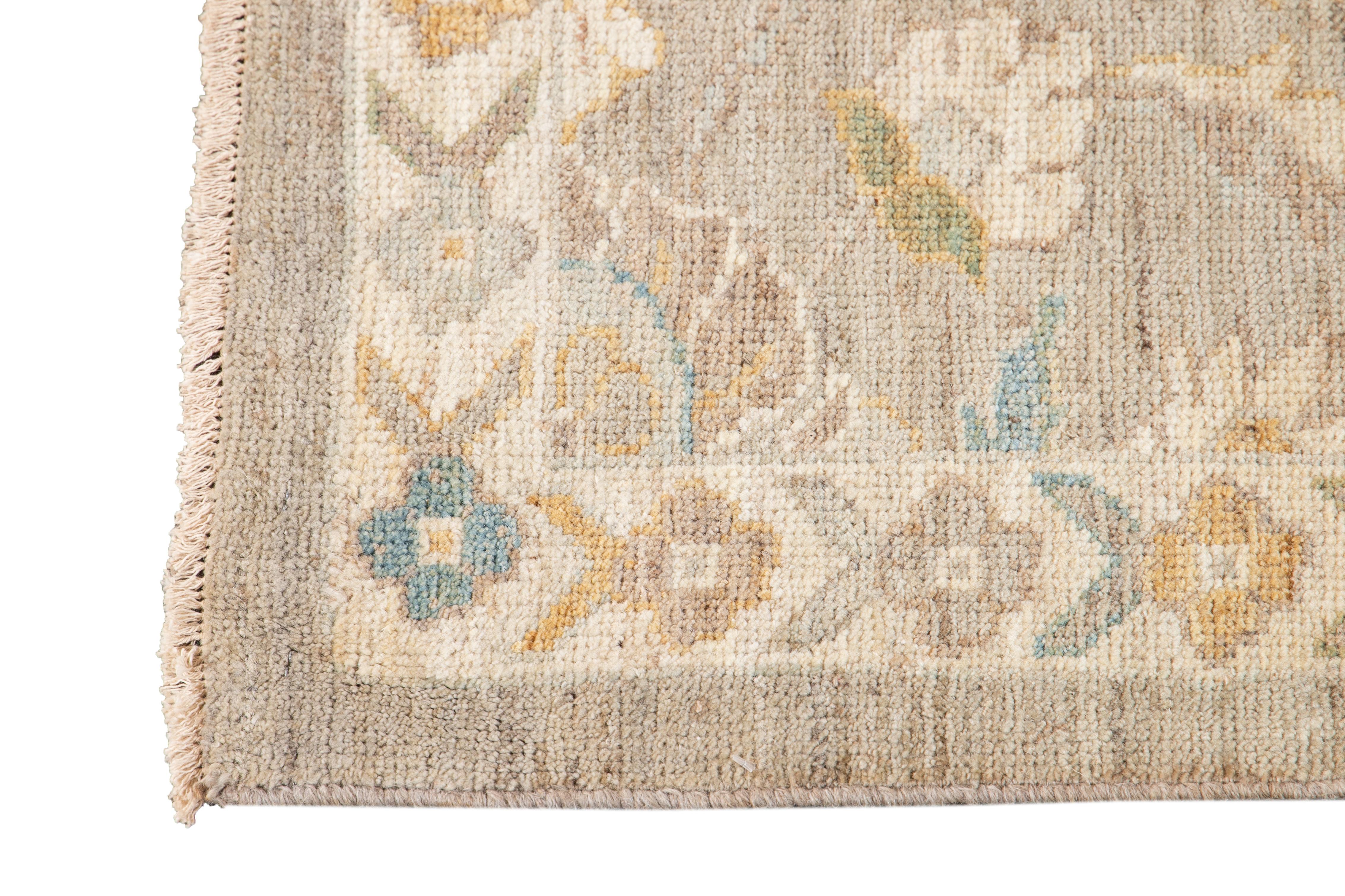 Gray Contemporary Sultanabad Wool Runner with Allover Floral Motif For Sale 6
