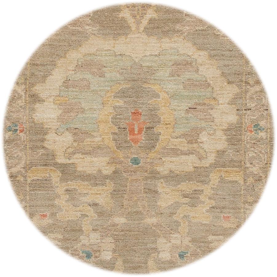 Beautiful contemporary Sultanabad runner rug, hand knotted wool with a tan field, ivory and blue accents in an all-over design
This rug measures 3' 3