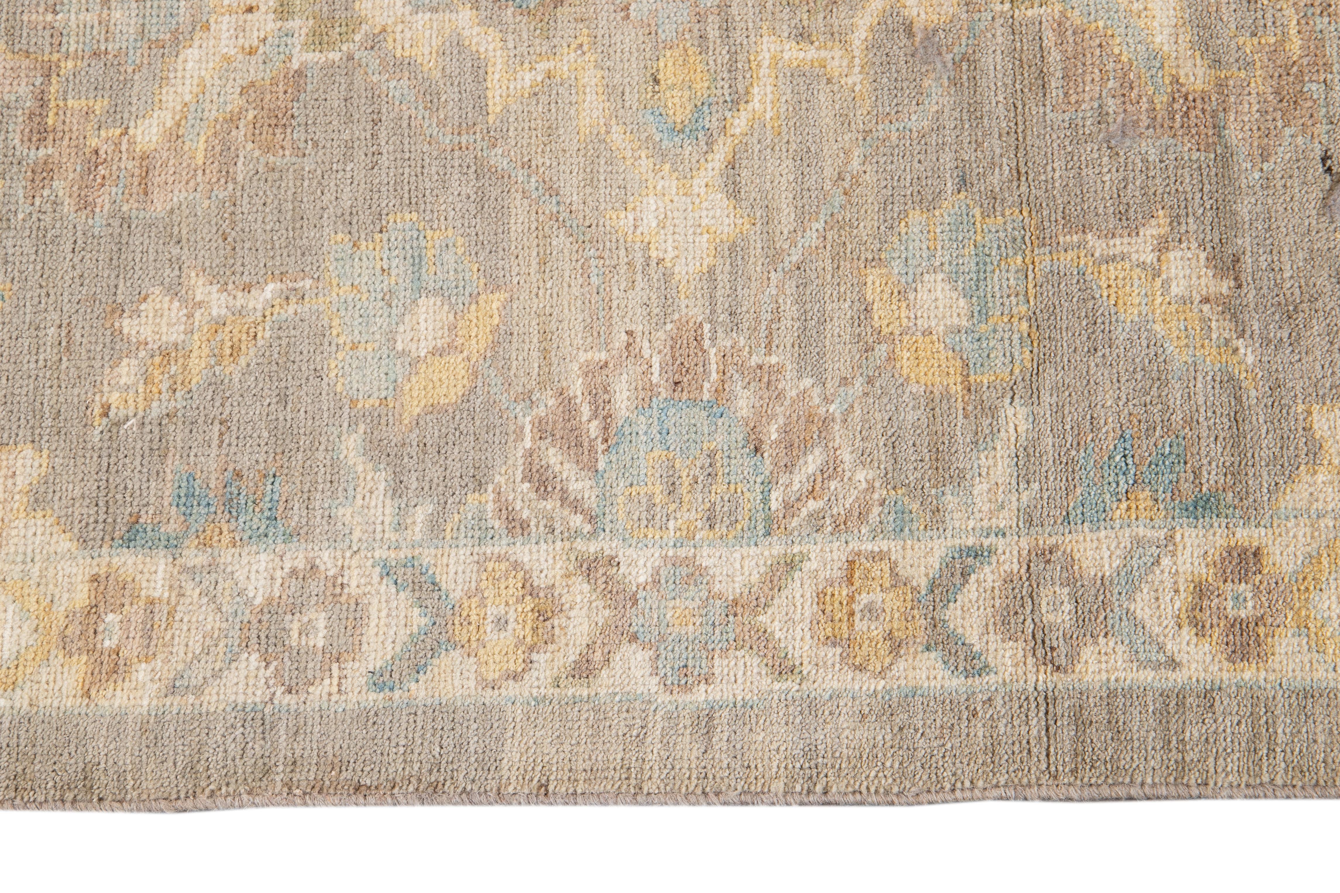 Persian Gray Contemporary Sultanabad Wool Runner with Allover Floral Motif For Sale