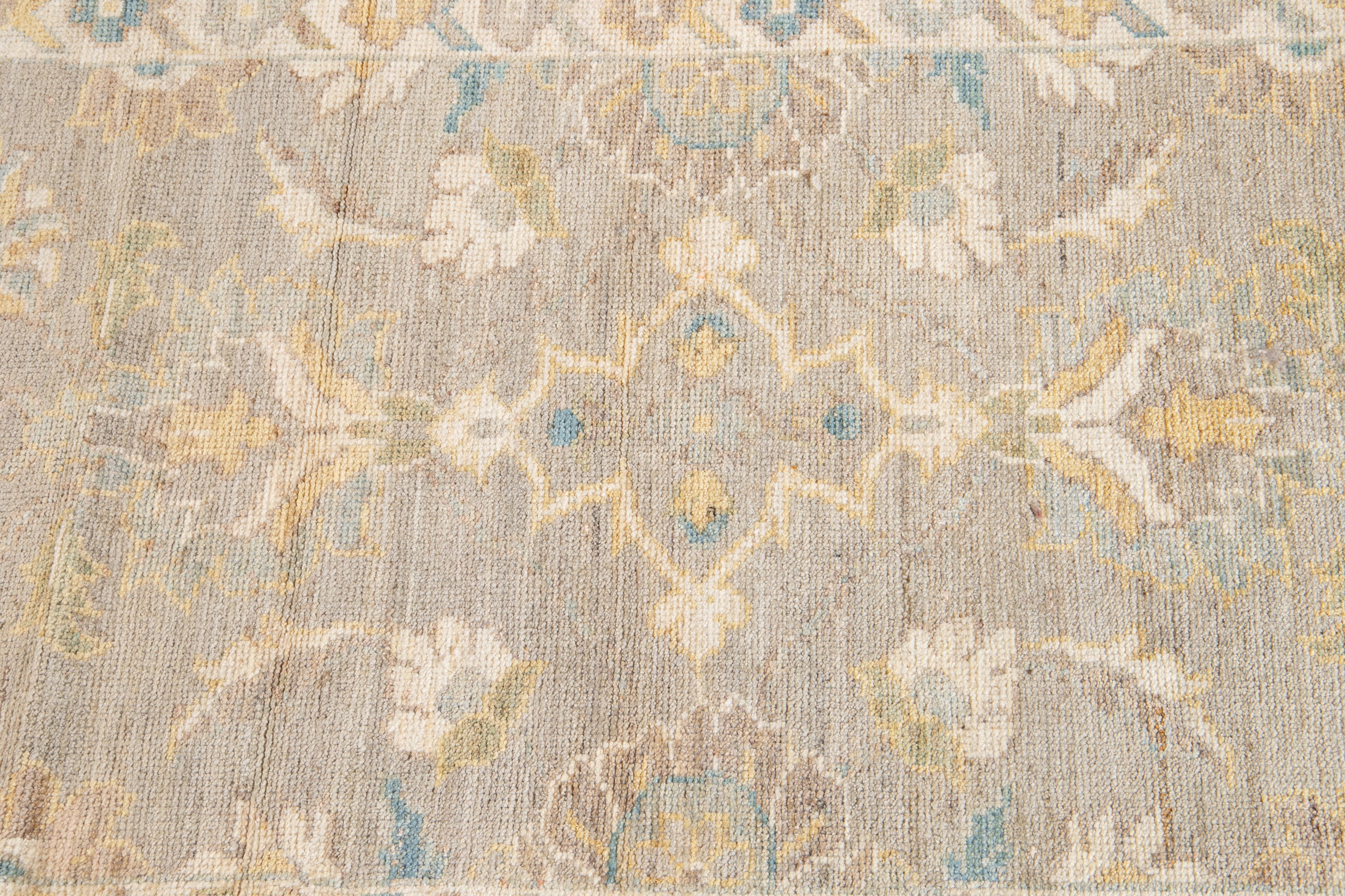 Gray Contemporary Sultanabad Wool Runner with Allover Floral Motif In New Condition For Sale In Norwalk, CT