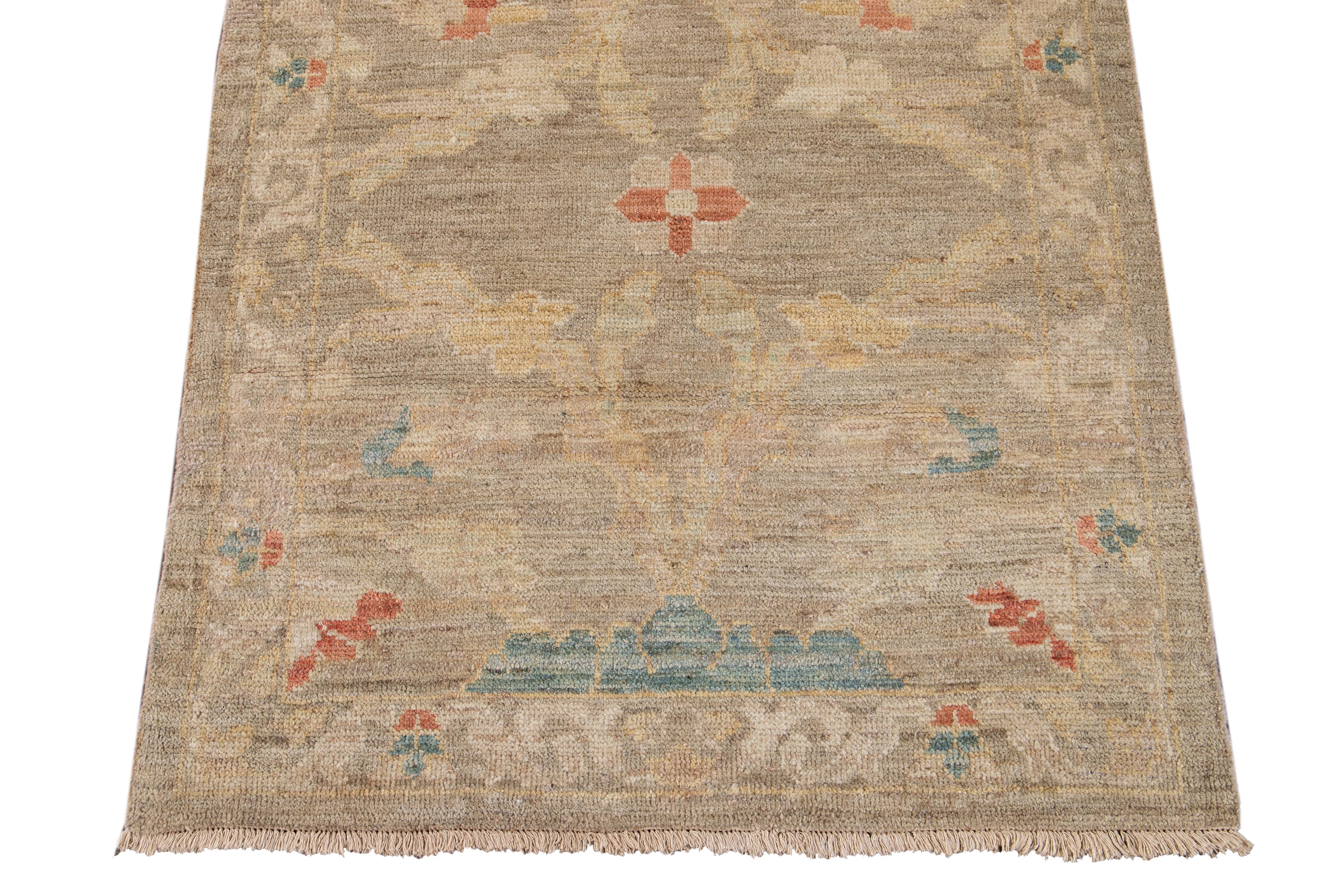 Wool 21st Century Modern Sultanabad Runner Rug For Sale