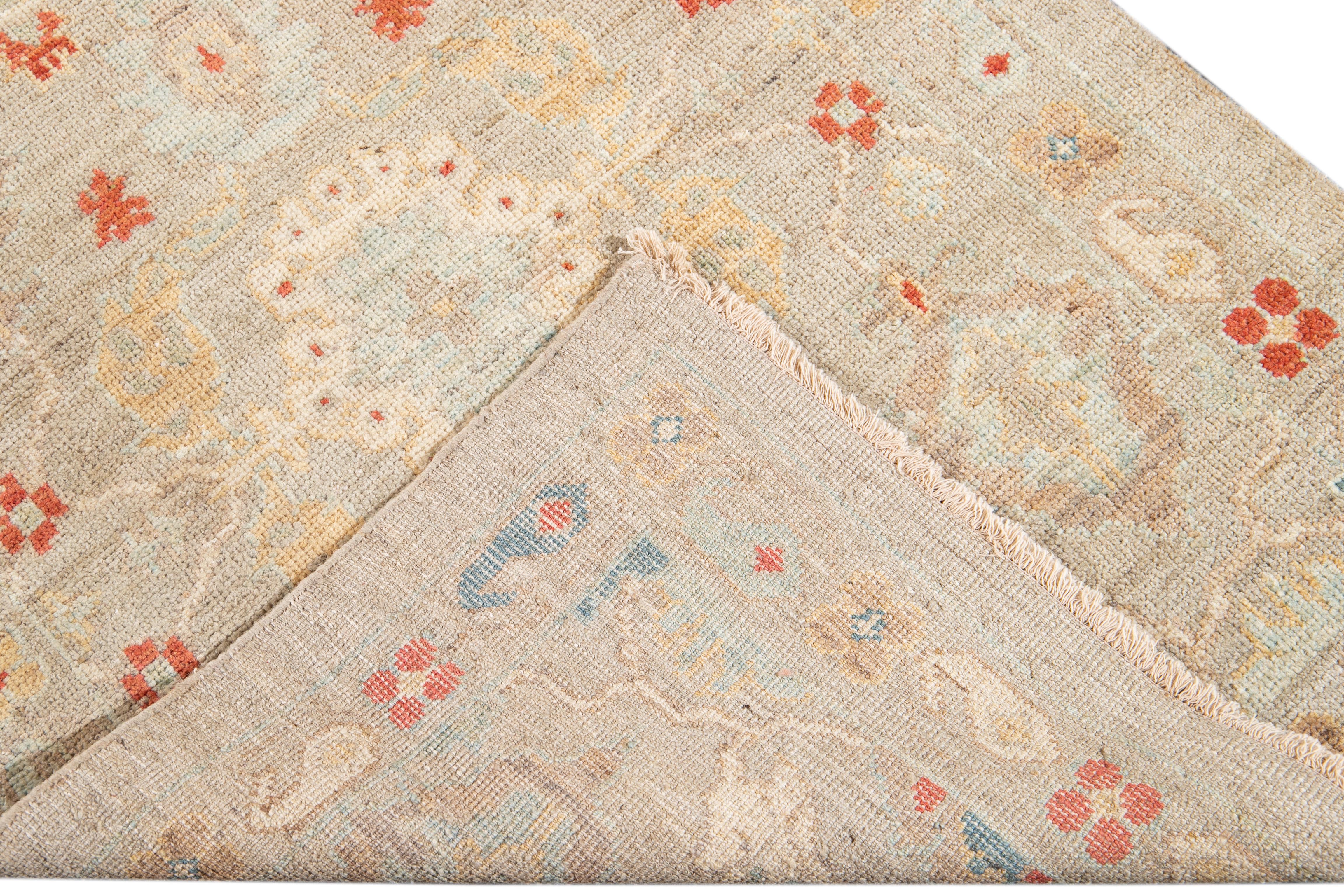 Lana Runner moderno in lana floreale Sultanabad in marrone chiaro in vendita