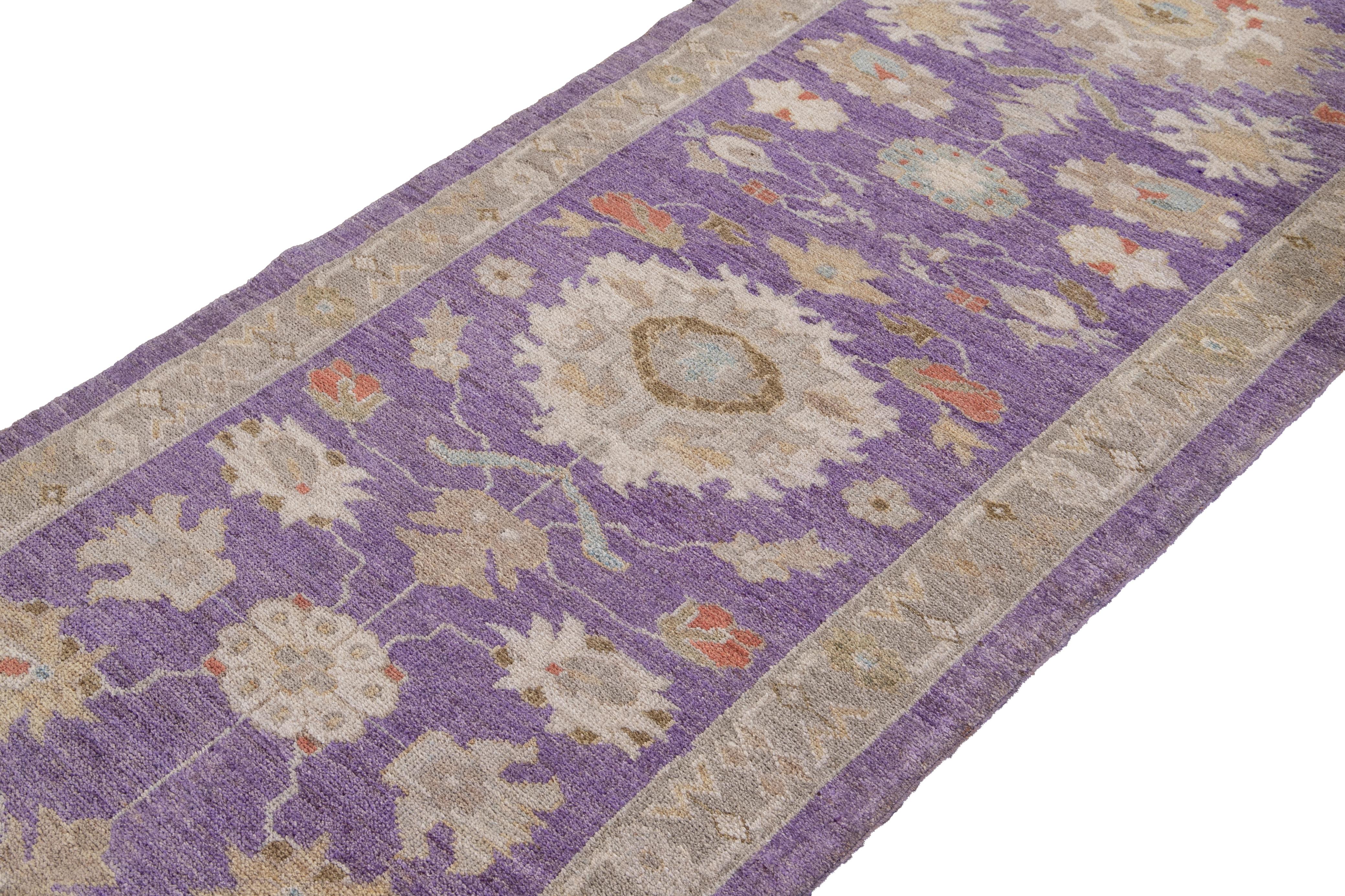 Hand-Knotted 21st Century Modern Sultanabad Wool Long Runner Rug For Sale