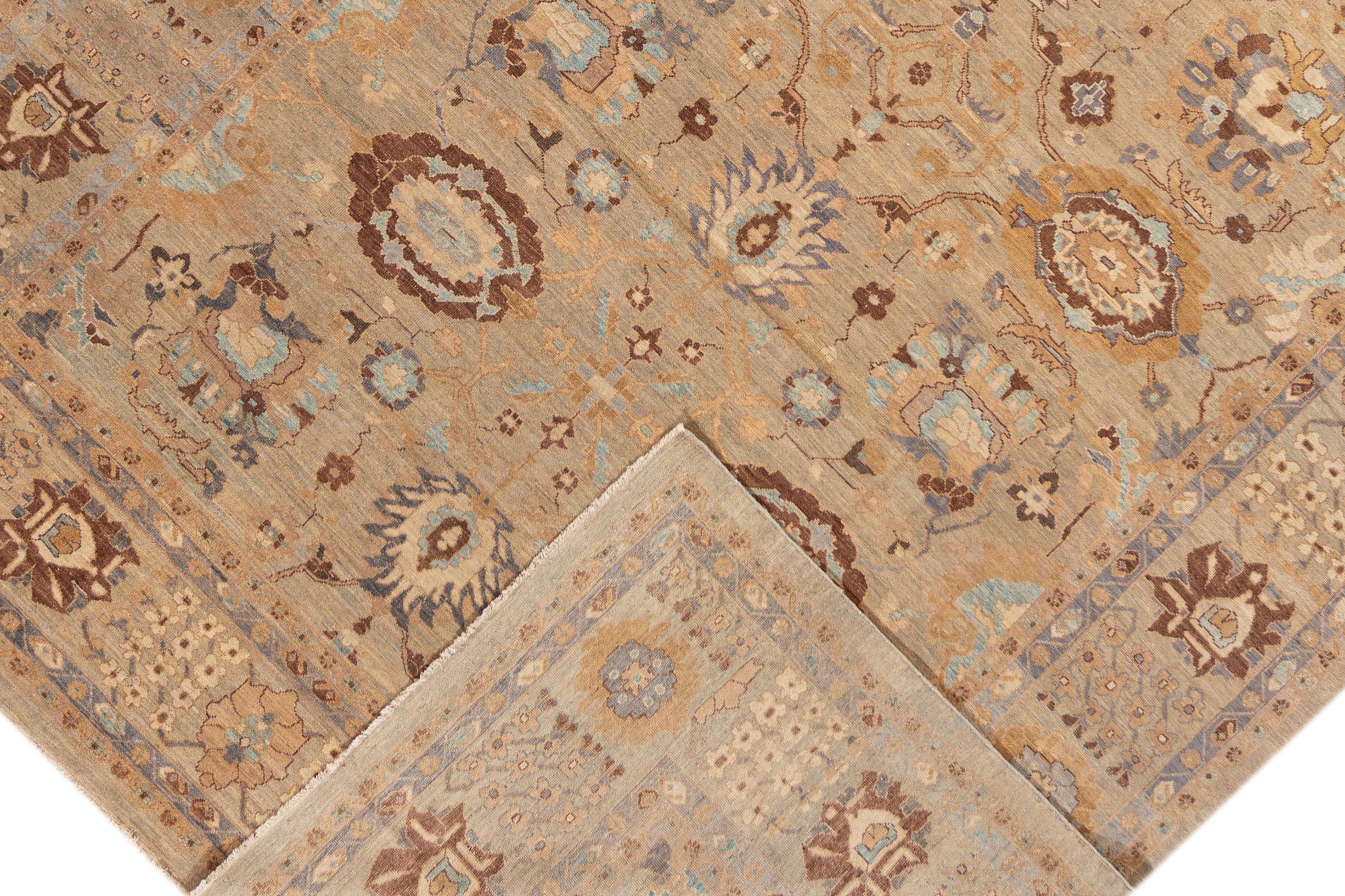 Beautiful modern Sultanabad hand knotted wool rug with a brownfield, and multi-color accents in all-over geometric floral design.

This rug measures: 10'10