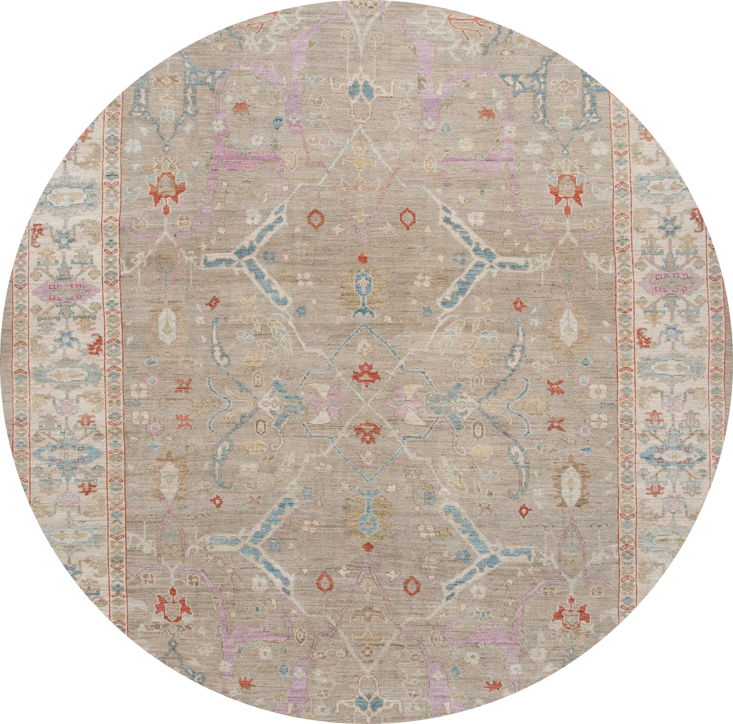 Beautiful contemporary Sultanabad rug, hand knotted wool with a beige field, an ivory frame, multi-color accents in all-over Classic floral medallion design.

This rug measures: 9'10