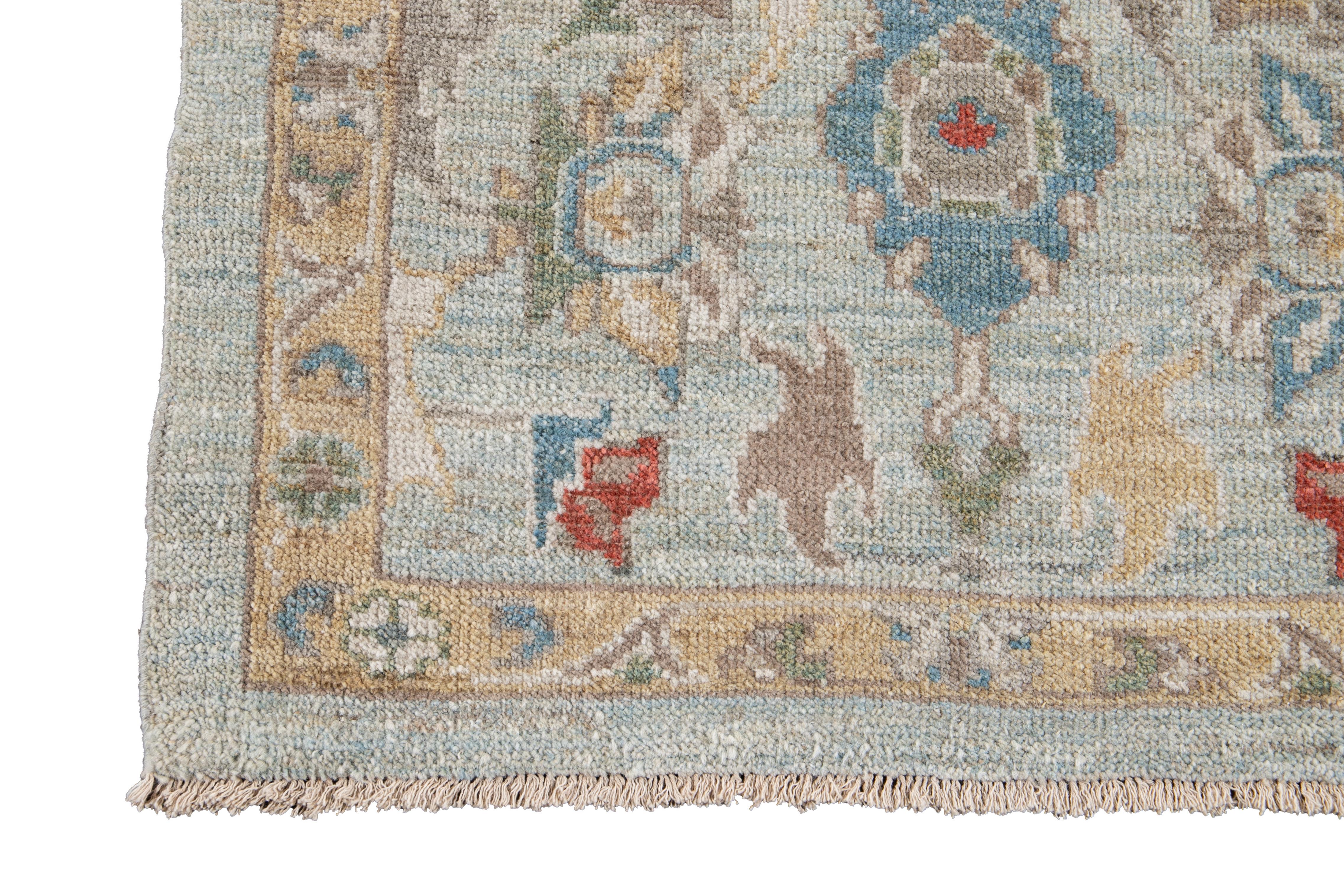 Blue Long Modern Sultanabad Wool Runner For Sale 4