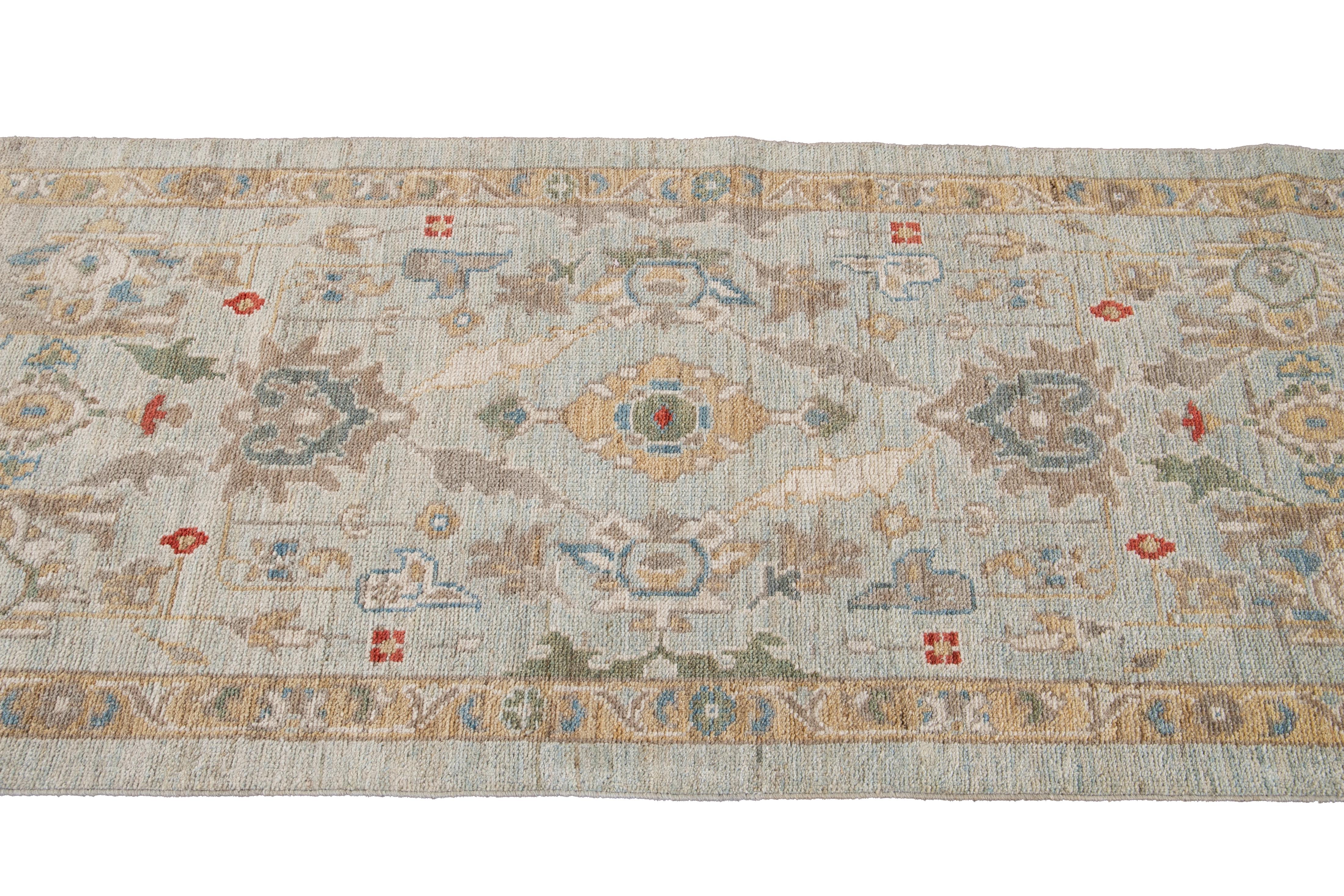 Blue Long Modern Sultanabad Wool Runner For Sale 5