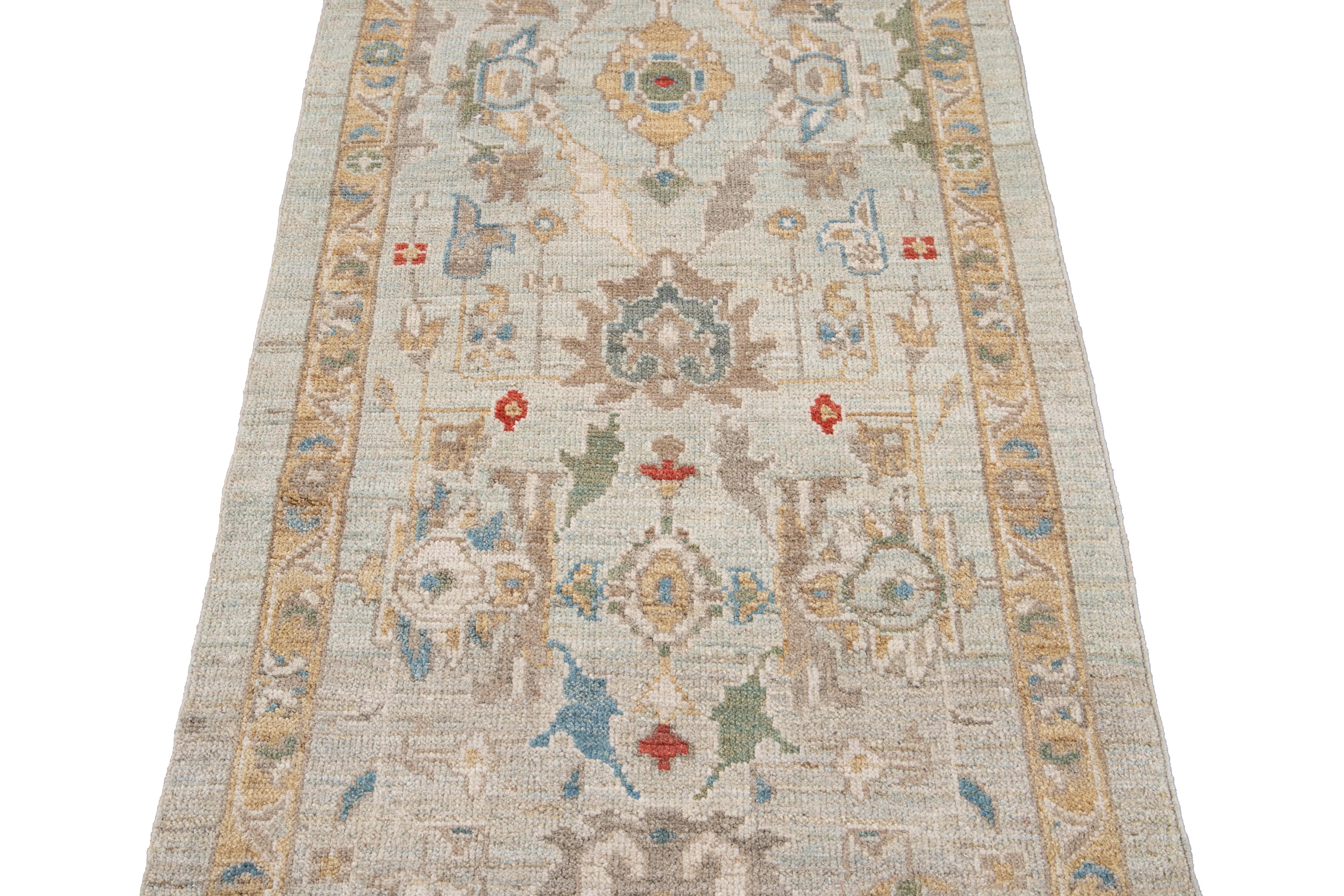 Blue Long Modern Sultanabad Wool Runner For Sale 6