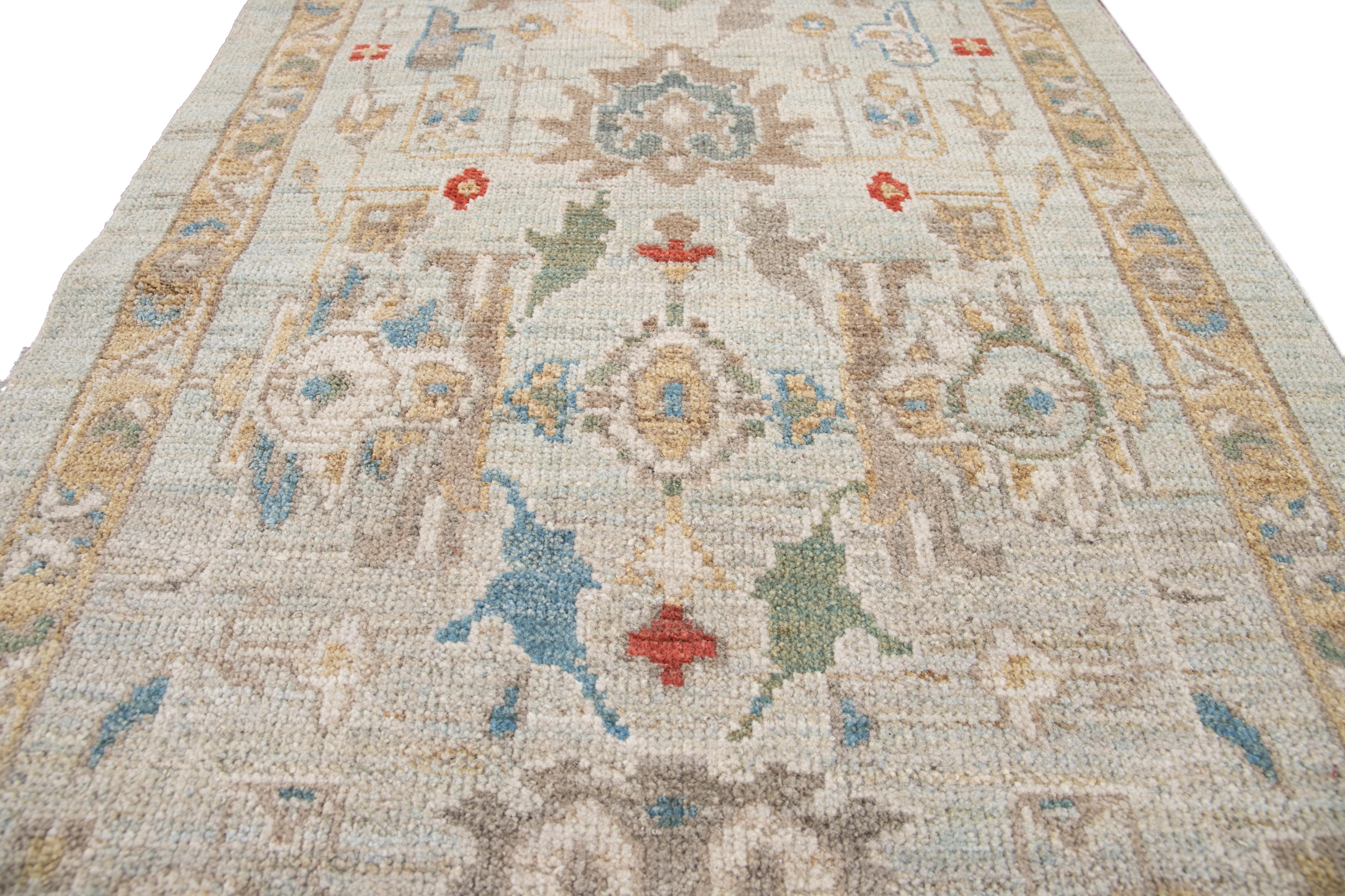 Blauer langer moderner Sultanabad-Läufer aus Wolle im Angebot 8