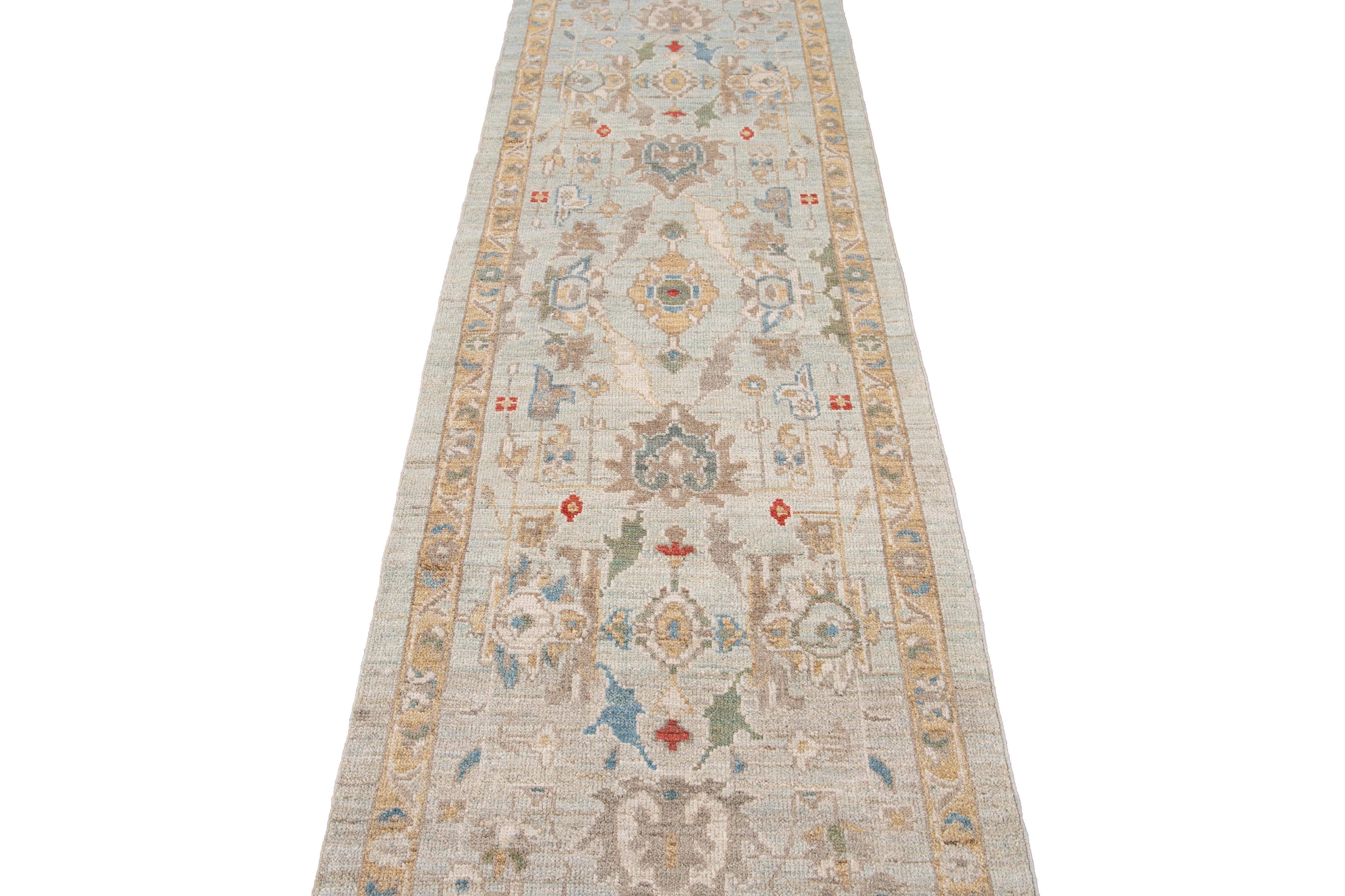 Blue Long Modern Sultanabad Wool Runner For Sale 9