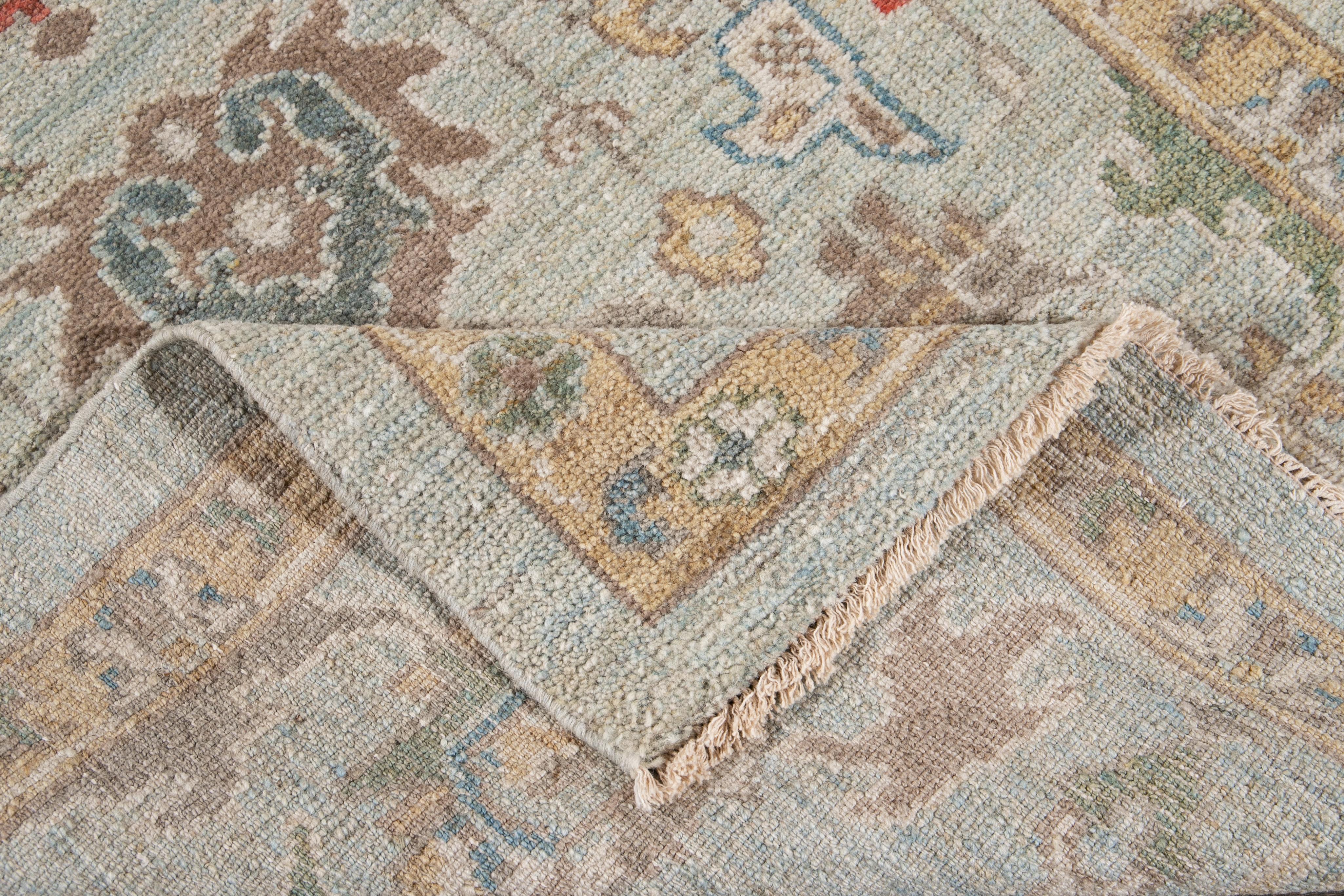 Asian Blue Long Modern Sultanabad Wool Runner For Sale