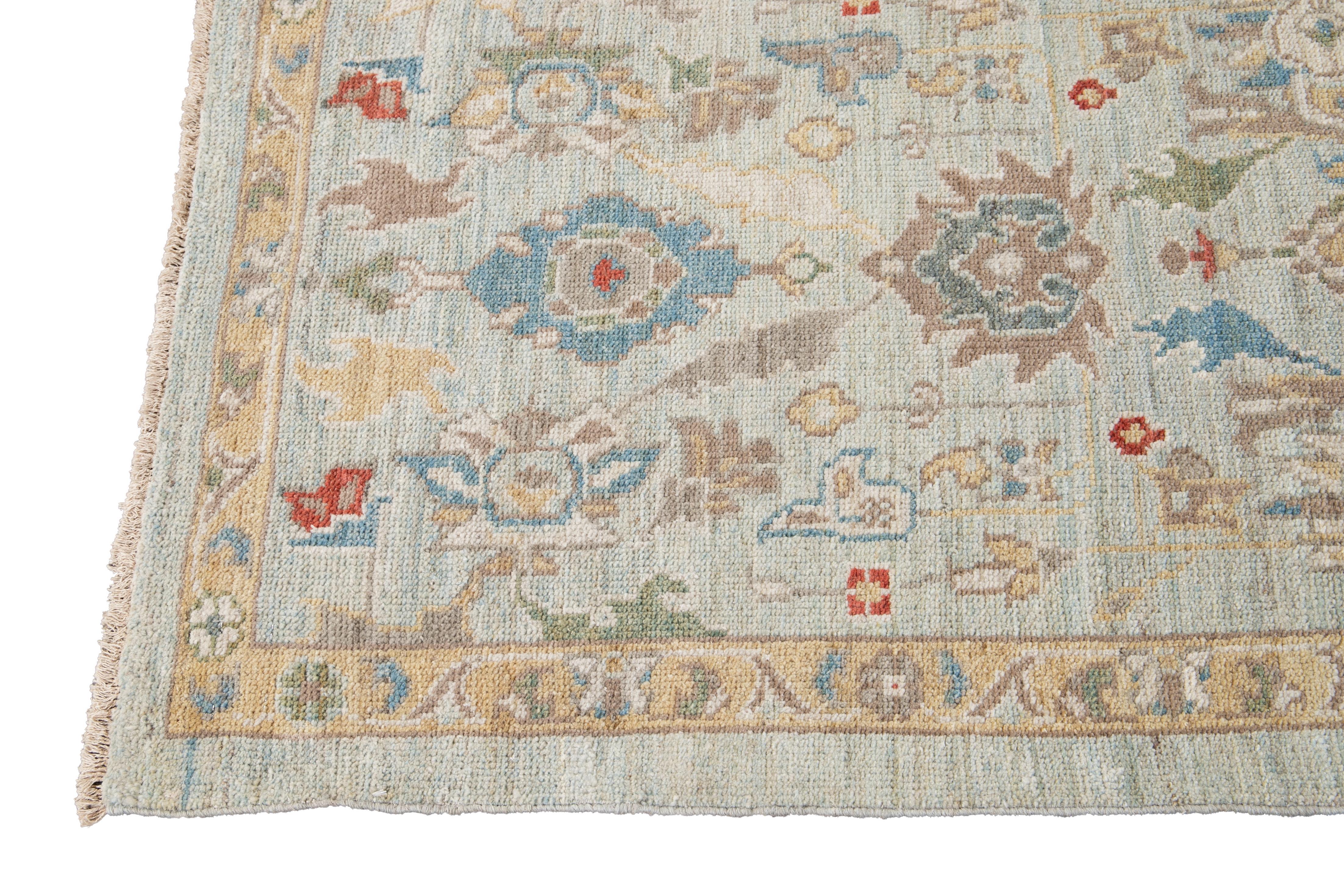 Contemporary Blue Long Modern Sultanabad Wool Runner For Sale