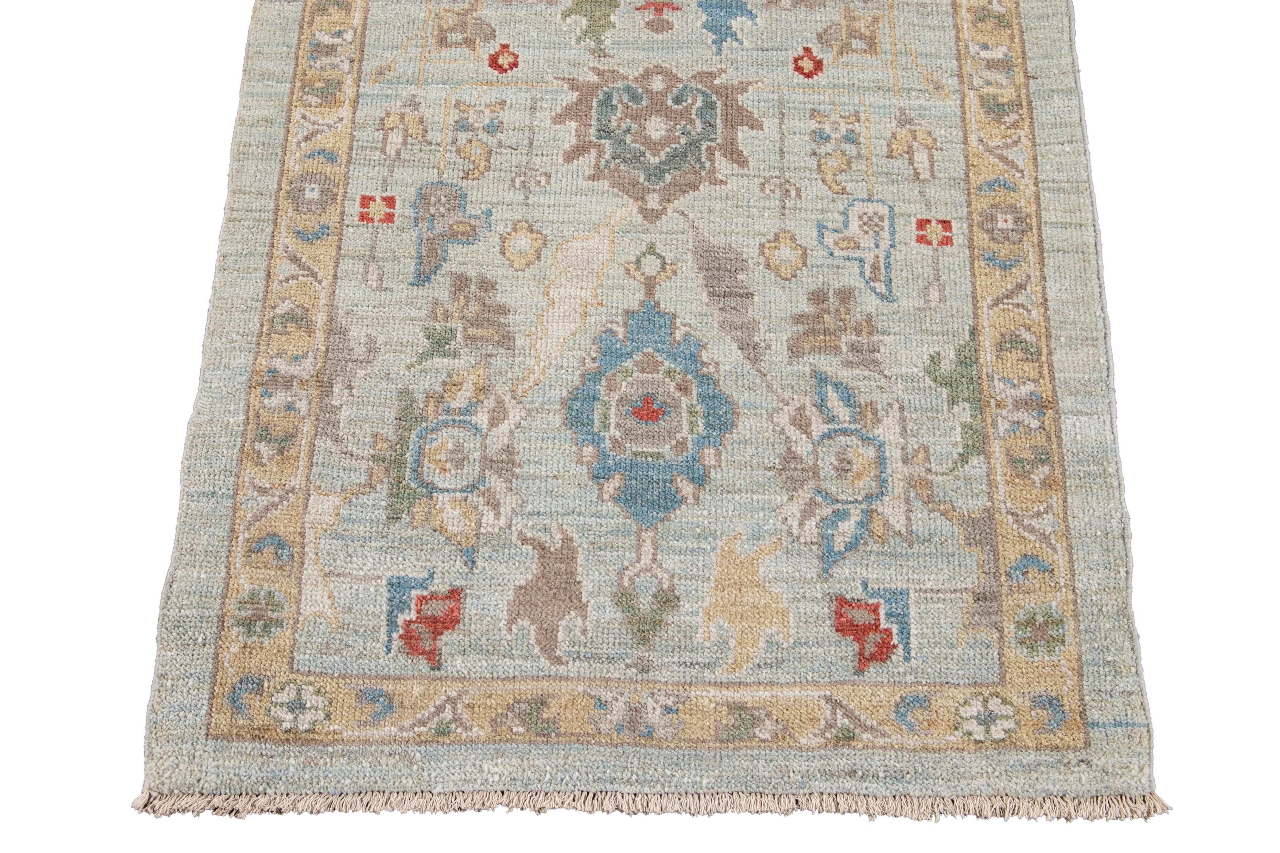 Blue Long Modern Sultanabad Wool Runner For Sale 3