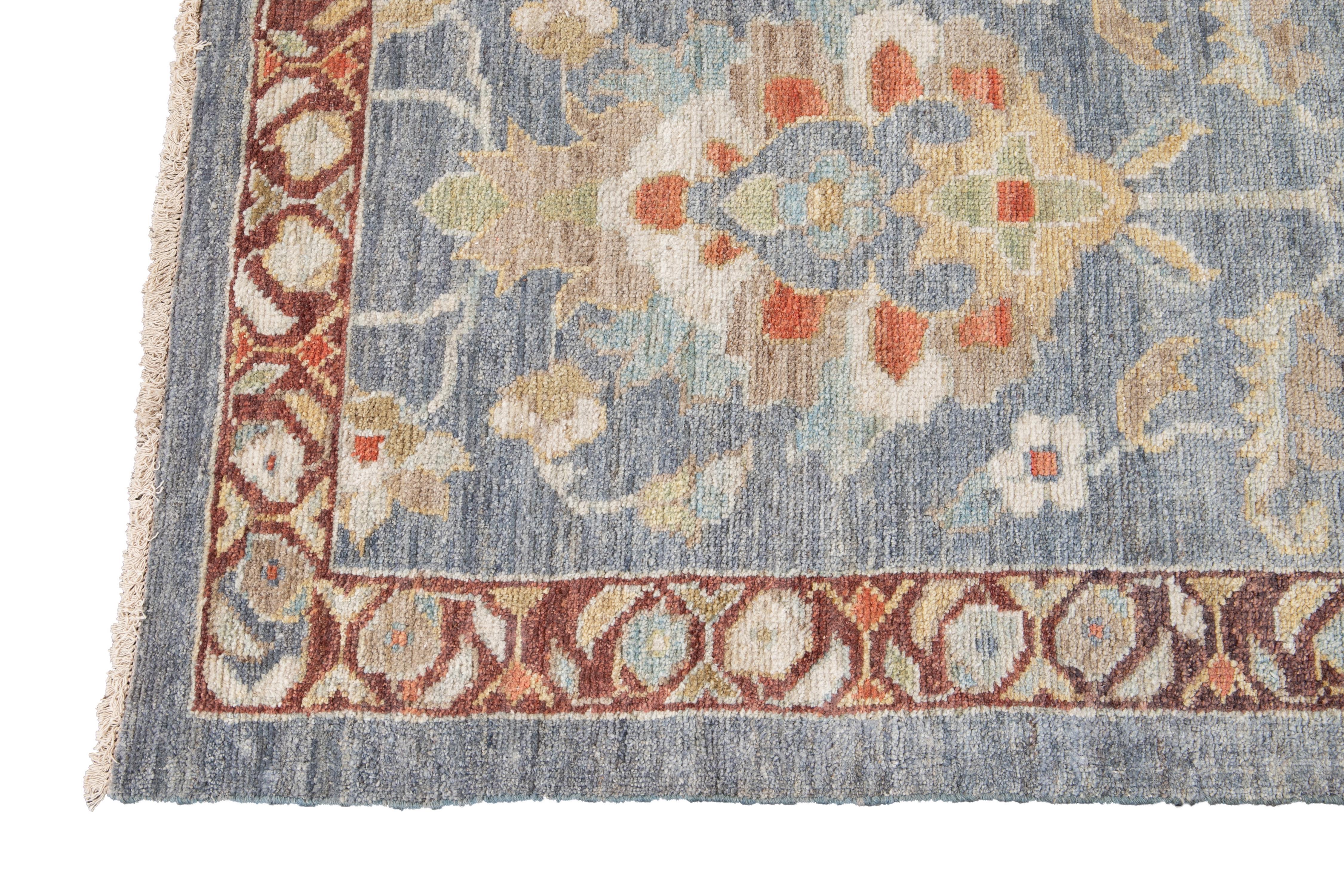 Hand-Knotted 21st Century Modern Sultanabad Wool Runner Rug For Sale