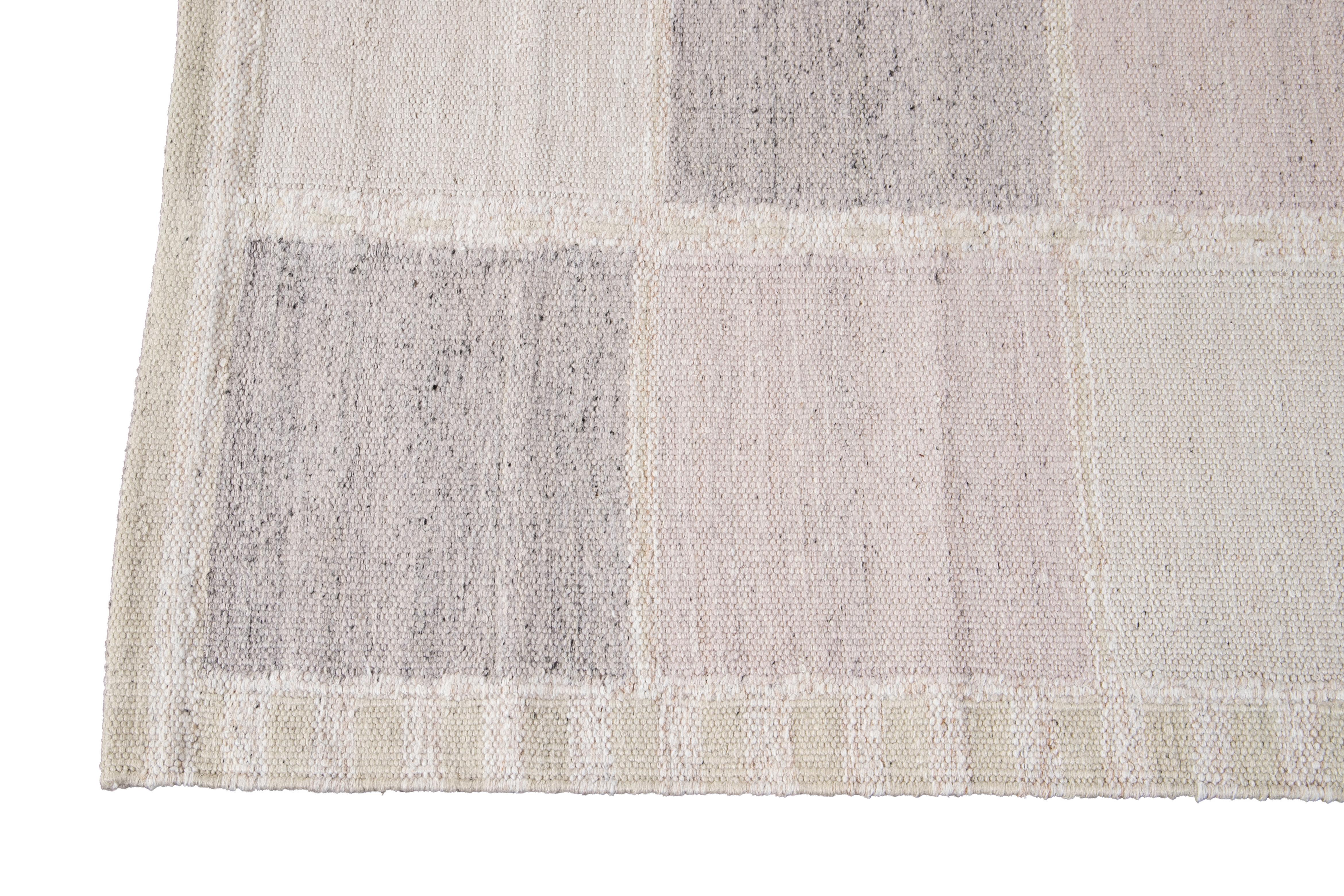 Contemporary 21st Century Modern Swedish Style Beige Wool Rug For Sale