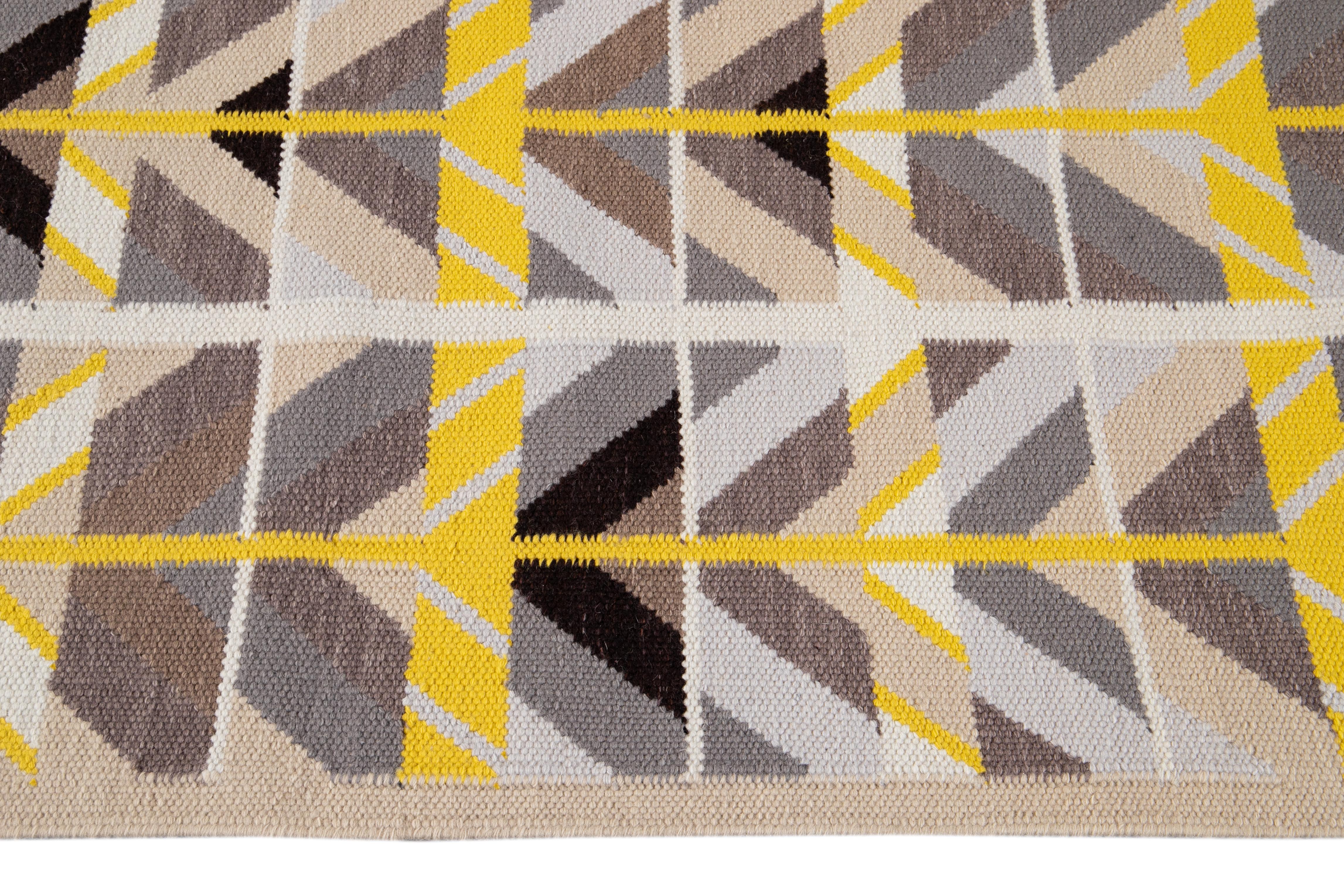Hand-Knotted 21st Century Modern Swedish Style Wool Runner Rug For Sale