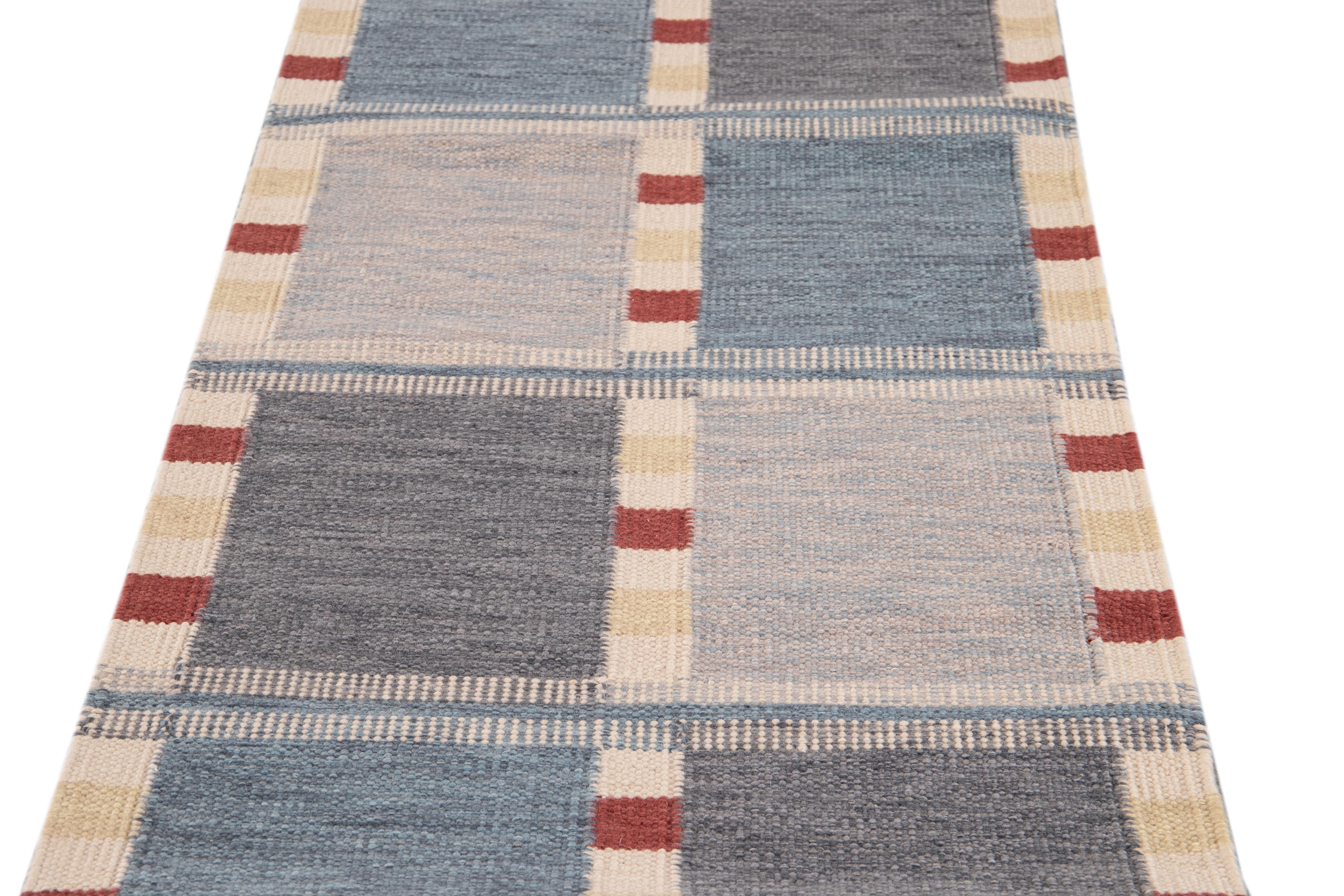 Contemporary 21st Century Modern Swedish Style Wool Runner Rug For Sale