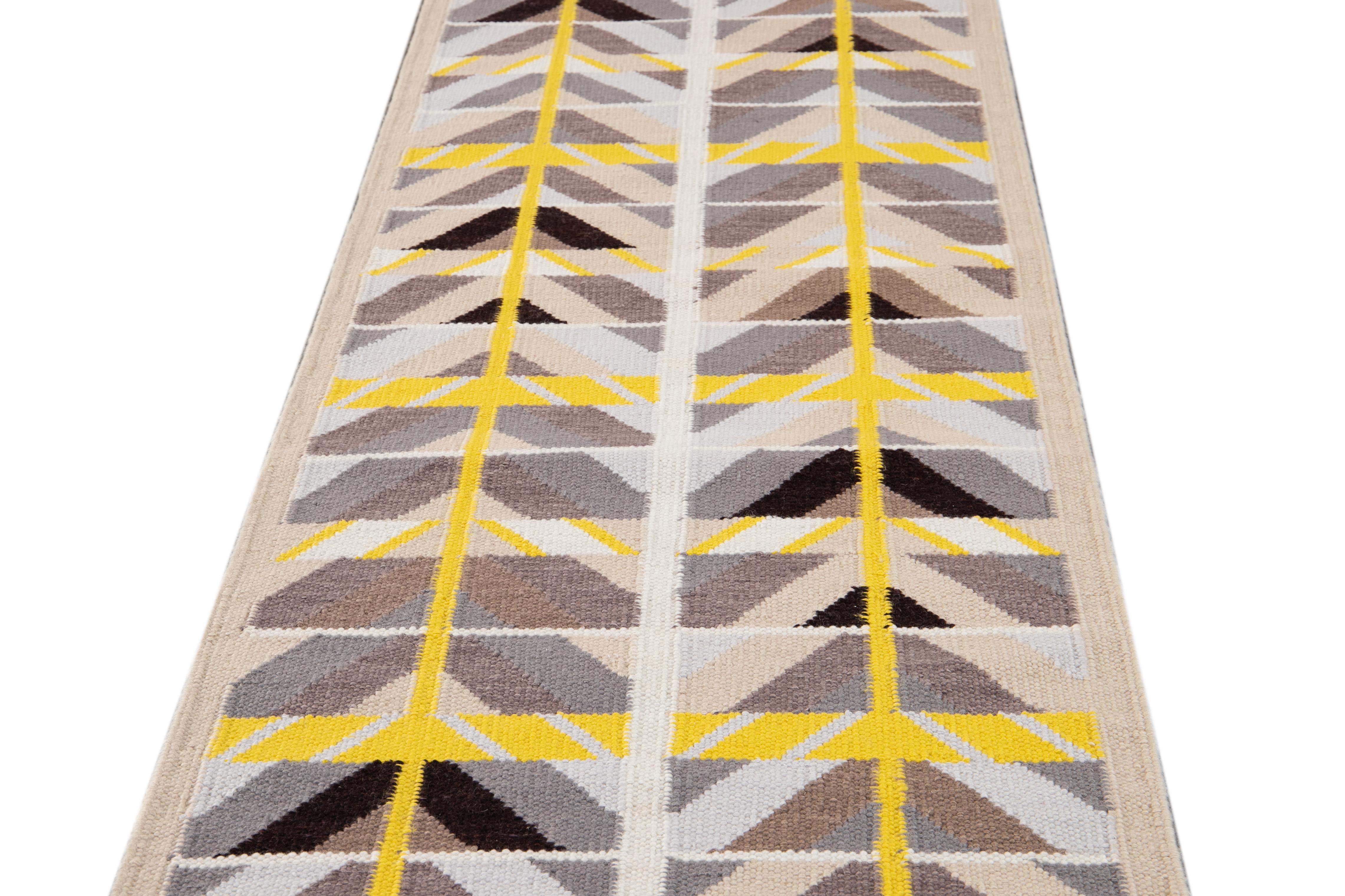 Contemporary 21st Century Modern Swedish Style Wool Runner Rug For Sale