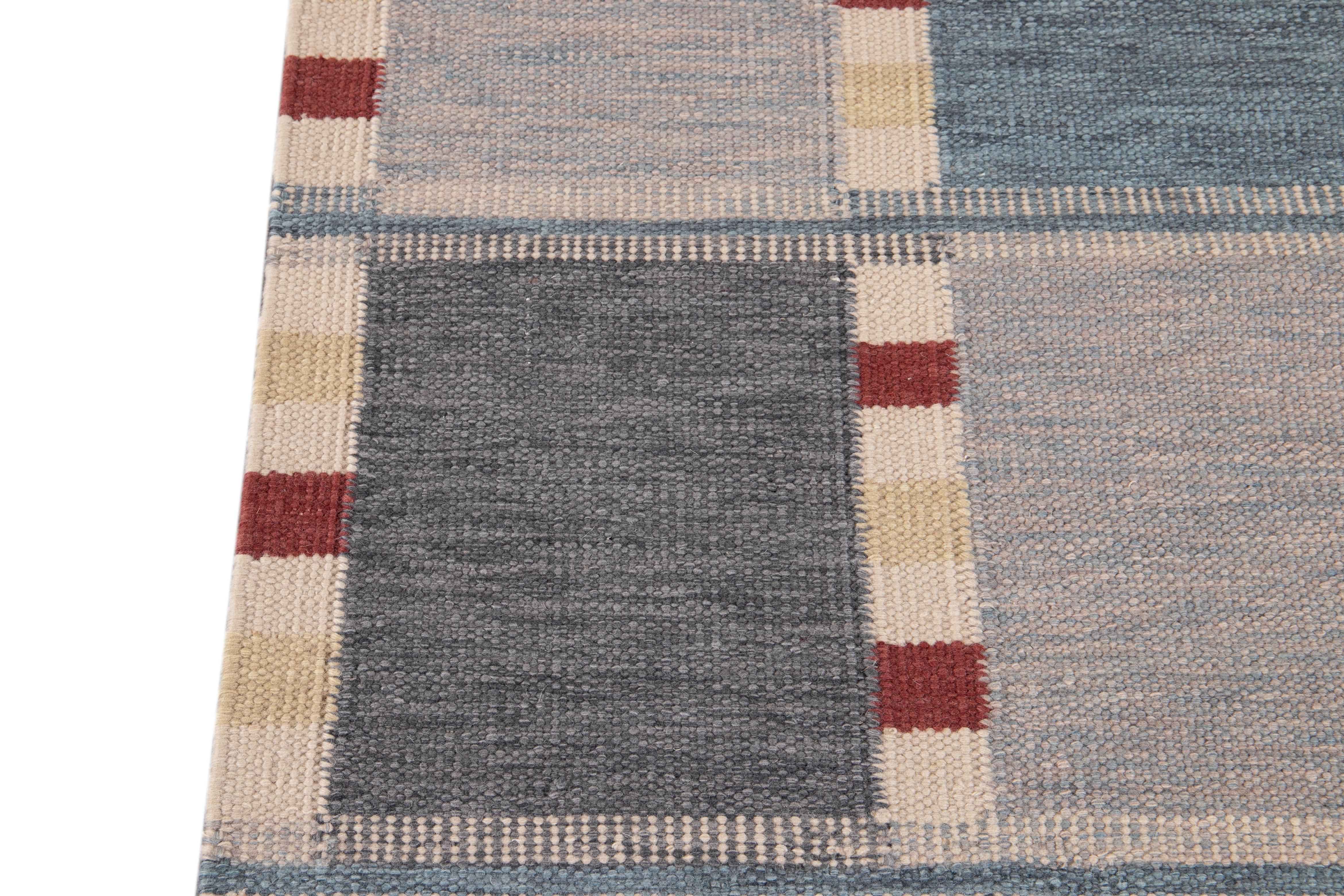 21st Century Modern Swedish Style Wool Runner Rug For Sale 2